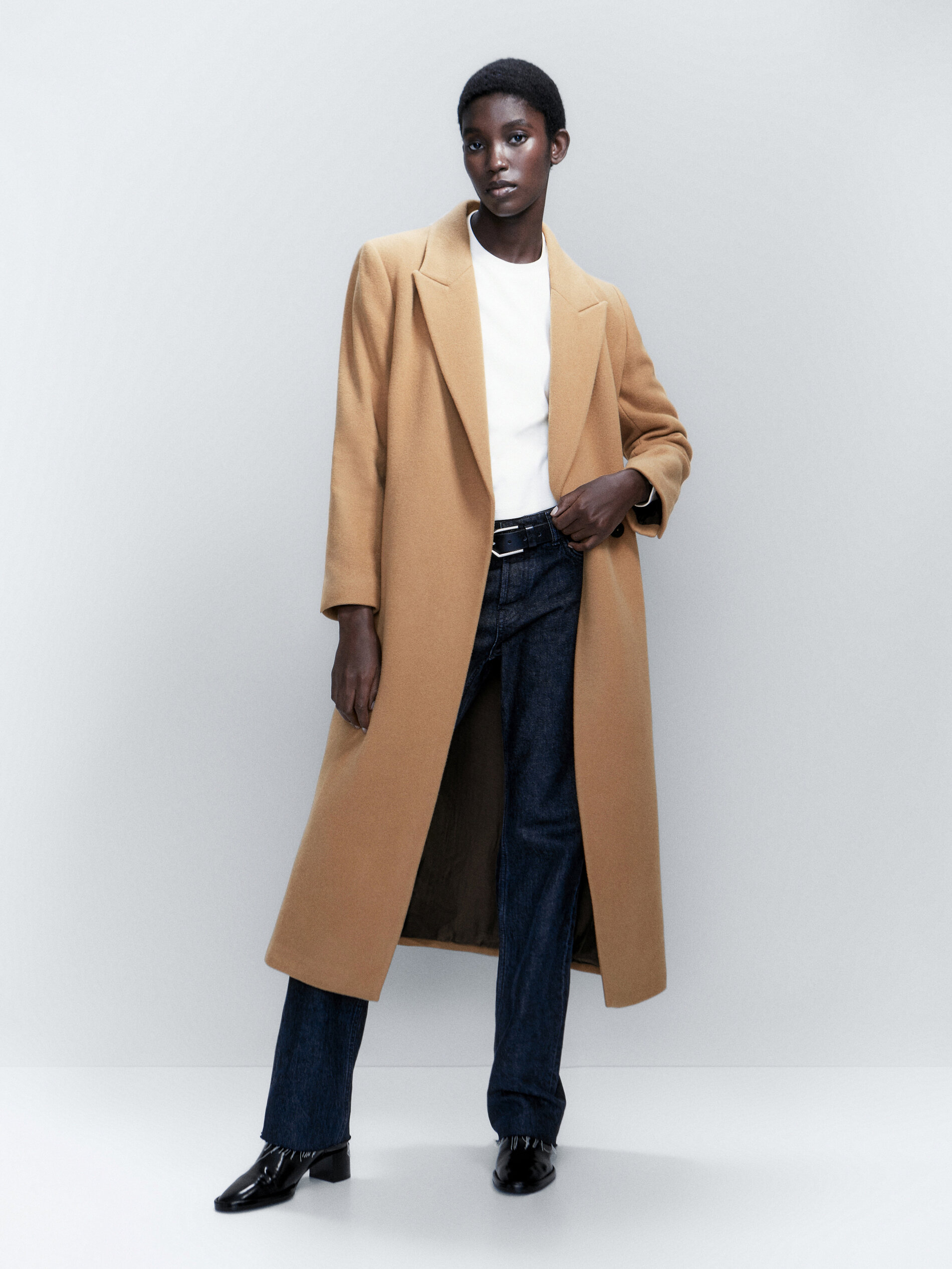 Massimo Dutti - Women - Long Wool Blend Robe Coat - Camel - 12
