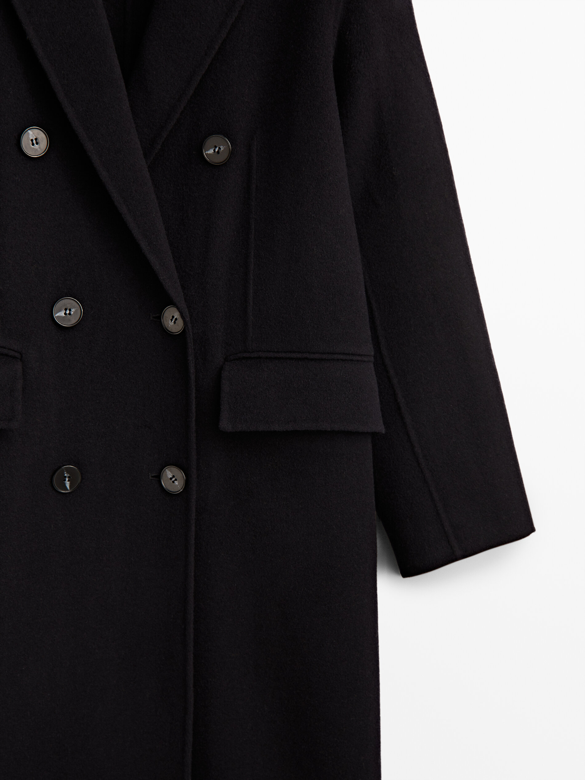 Massimo Dutti - Women - Long Double-Breasted Wool Blend Coat - Navy Blue - 14