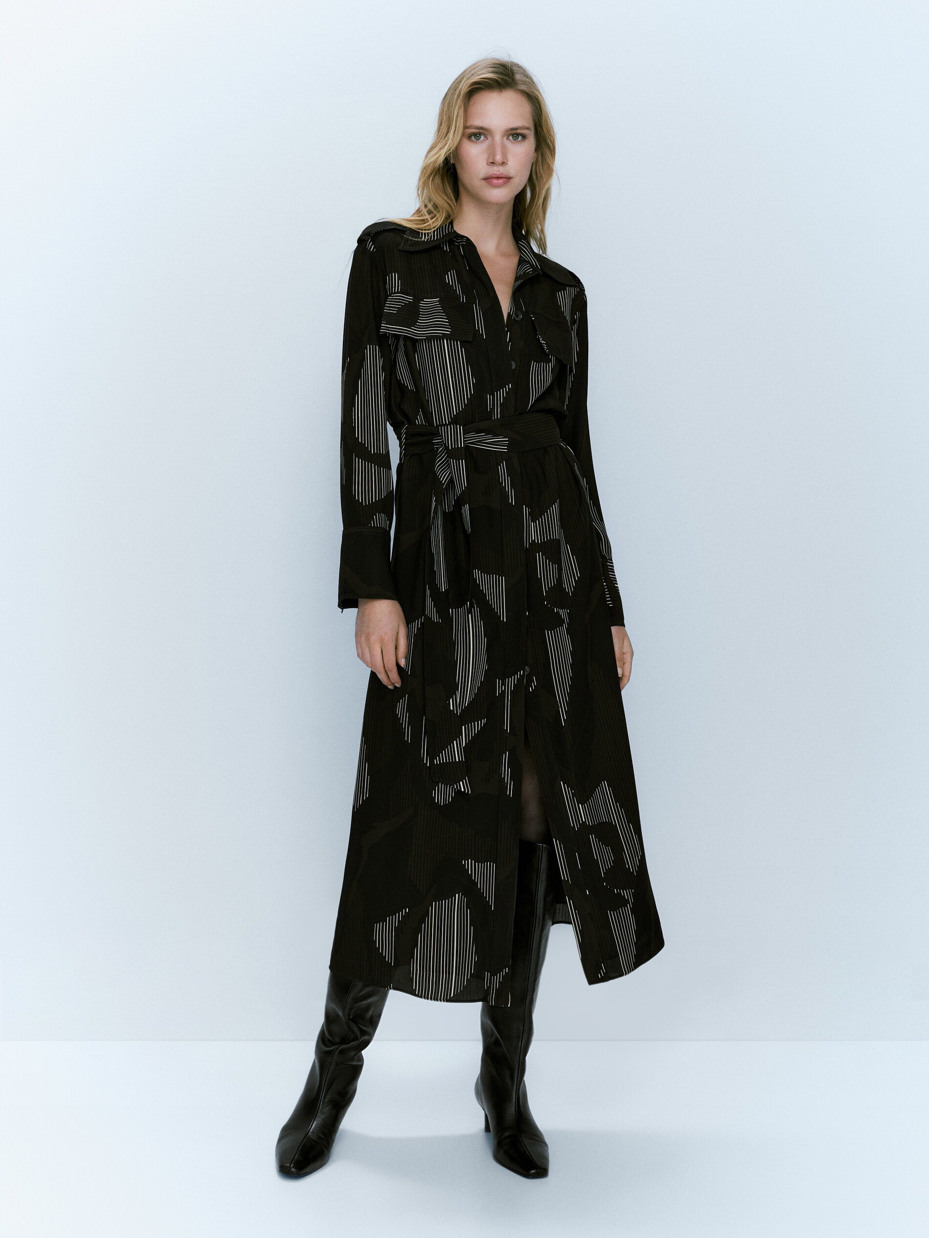 Vestido largo estampado geométrico - Massimo Dutti