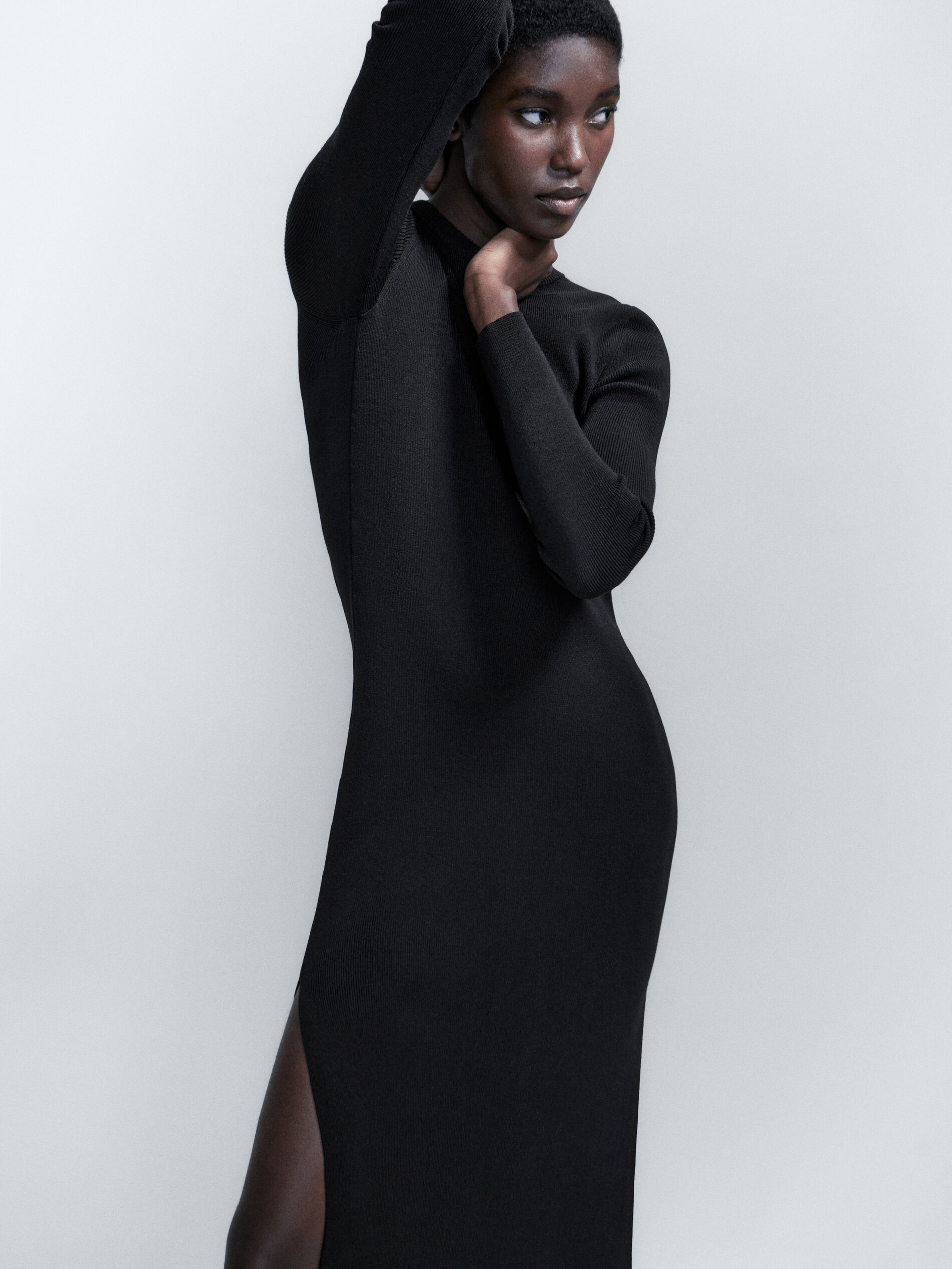 Long black dress with opening - Massimo 