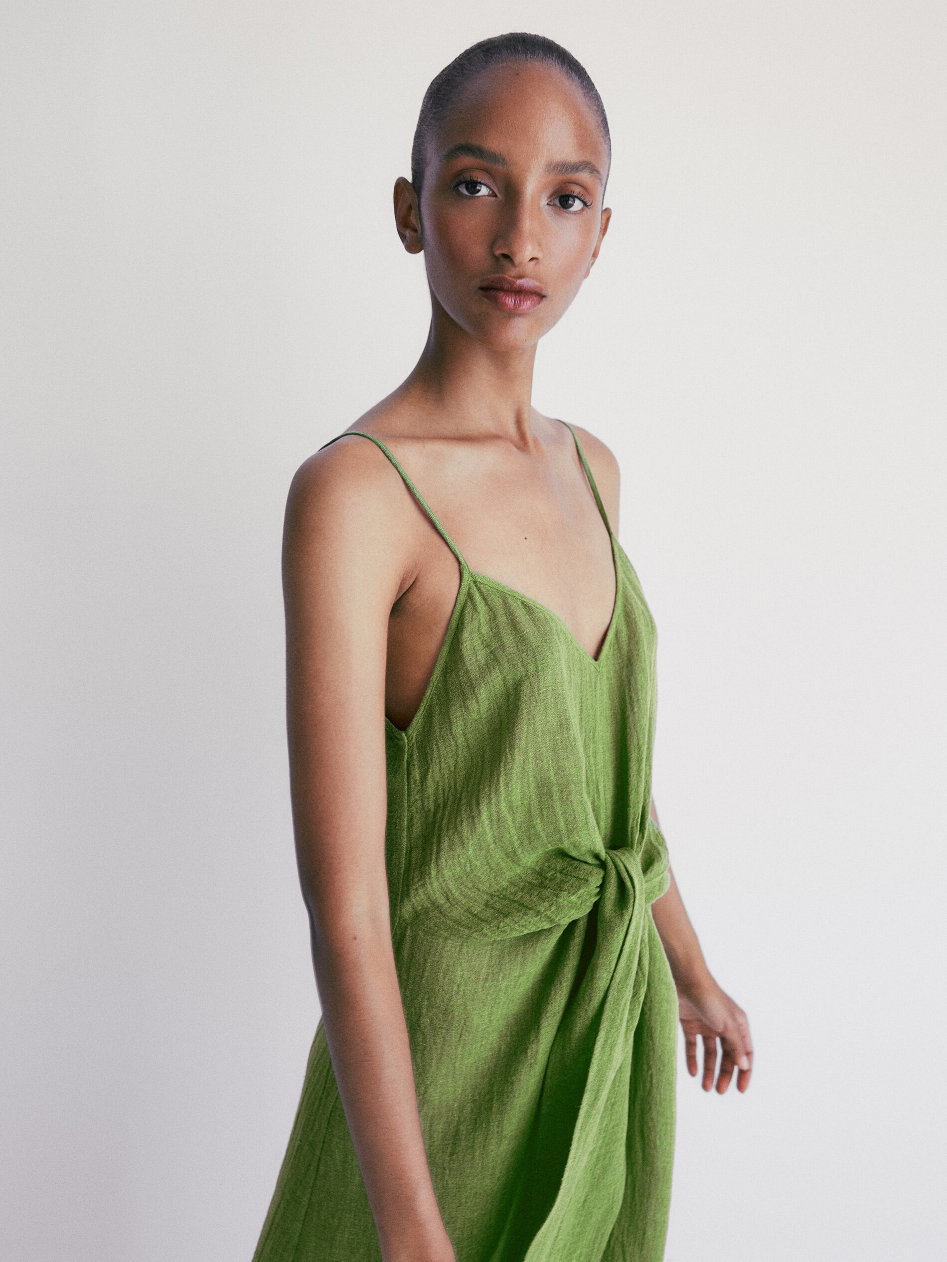 Vestito misto lino con fiocco anteriore - Massimo Dutti Italia