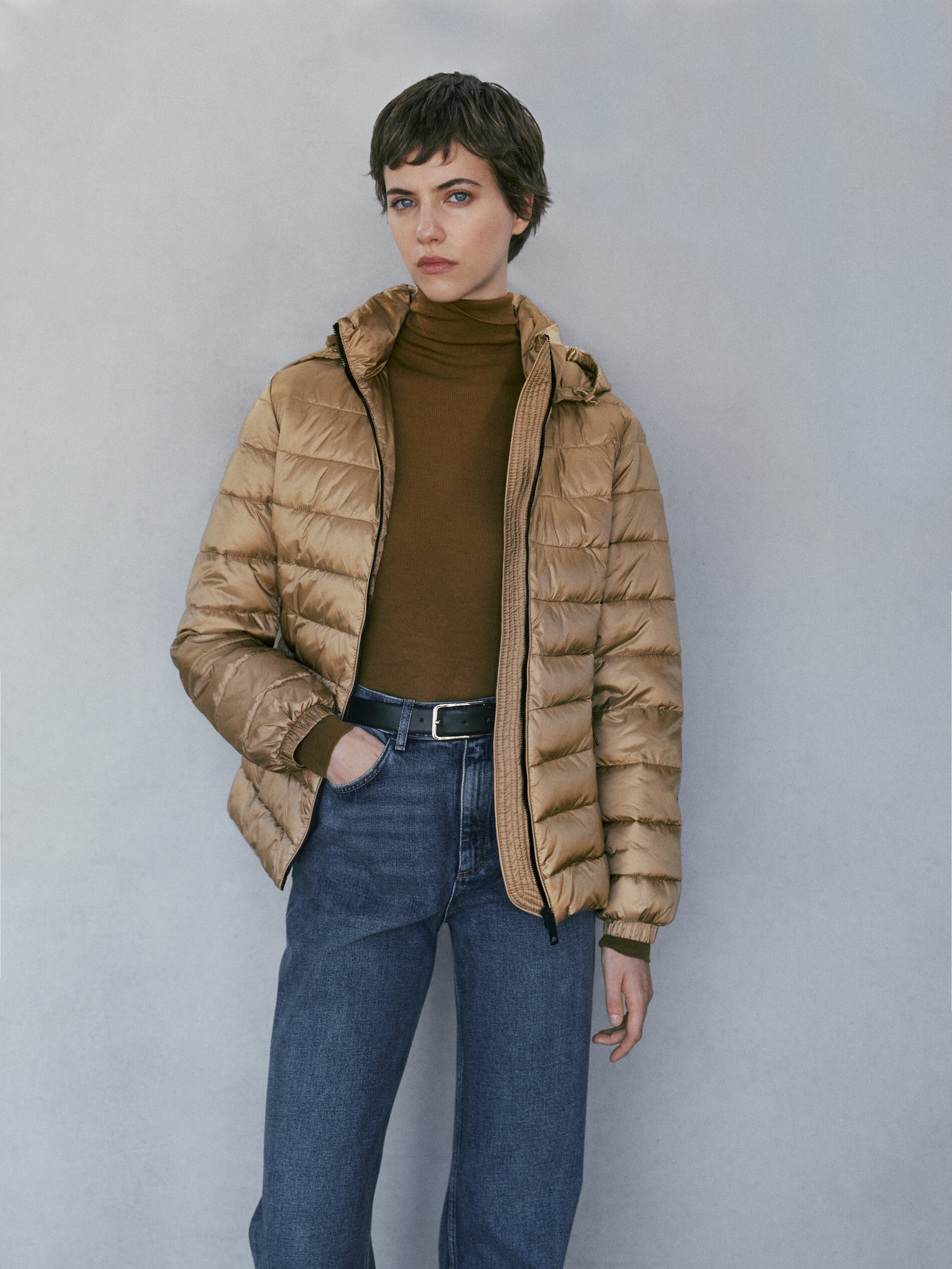 Massimo Dutti - Women - Fitted Puffer Jacket - Camel - XL