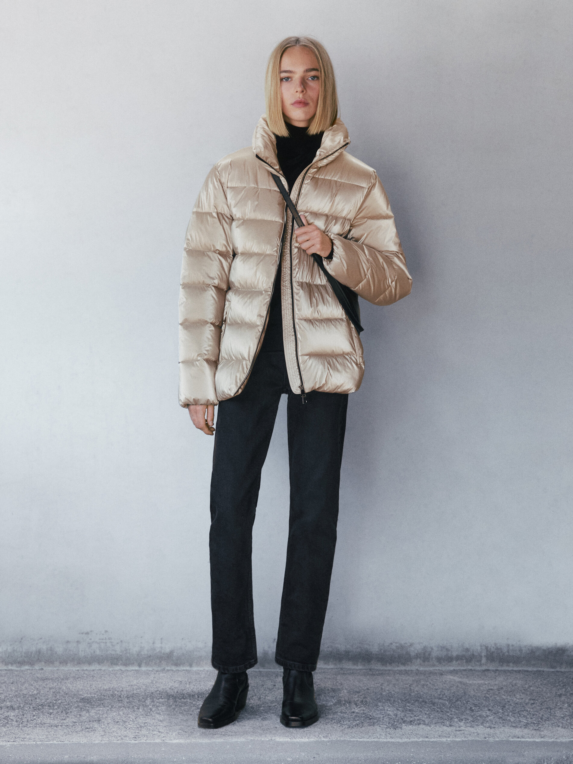 metallic down puffer jacket