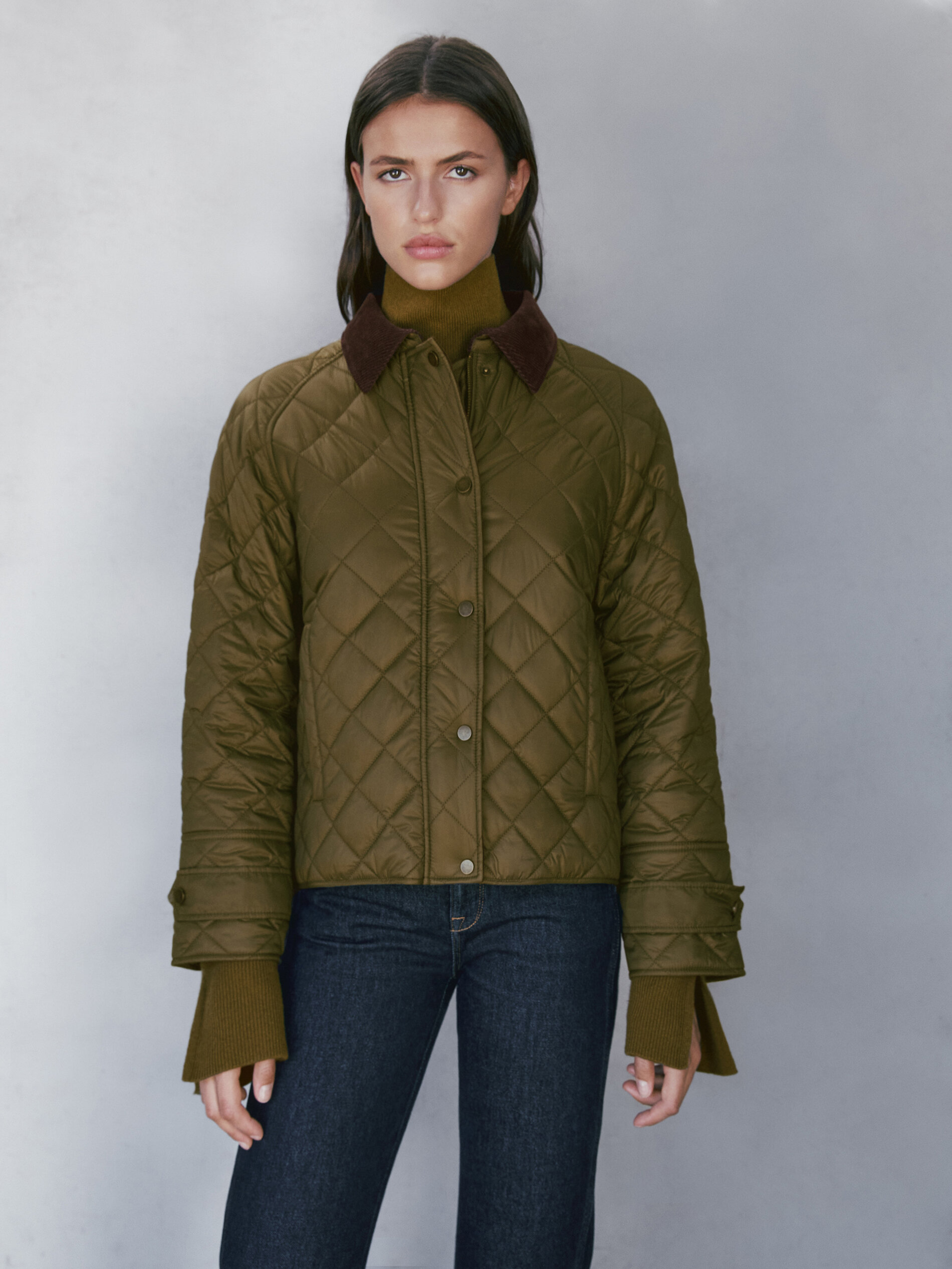 Short quilted jacket with a corduroy 