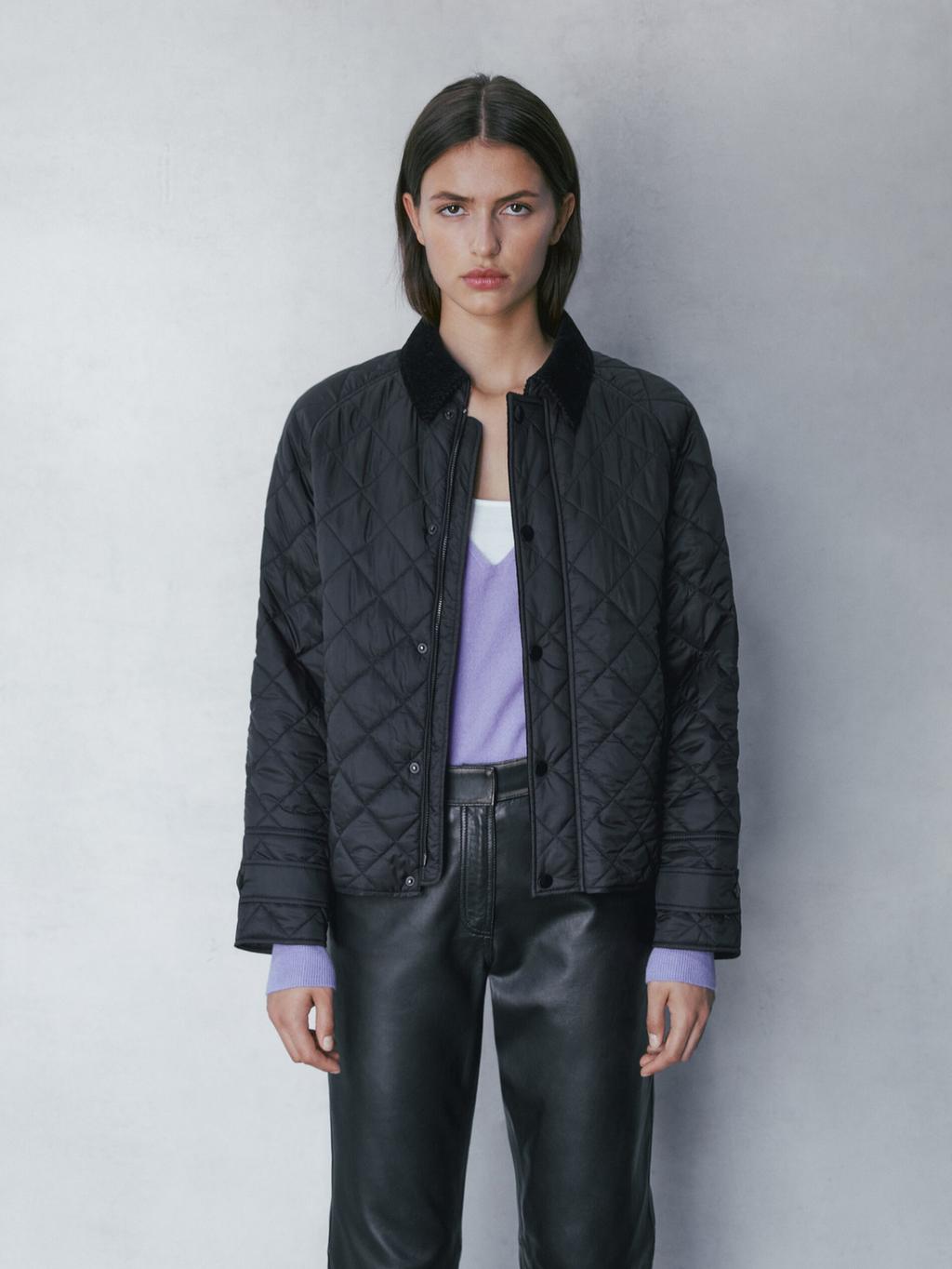 SHORT QUILTED JACKET WITH A CORDUROY COLLAR