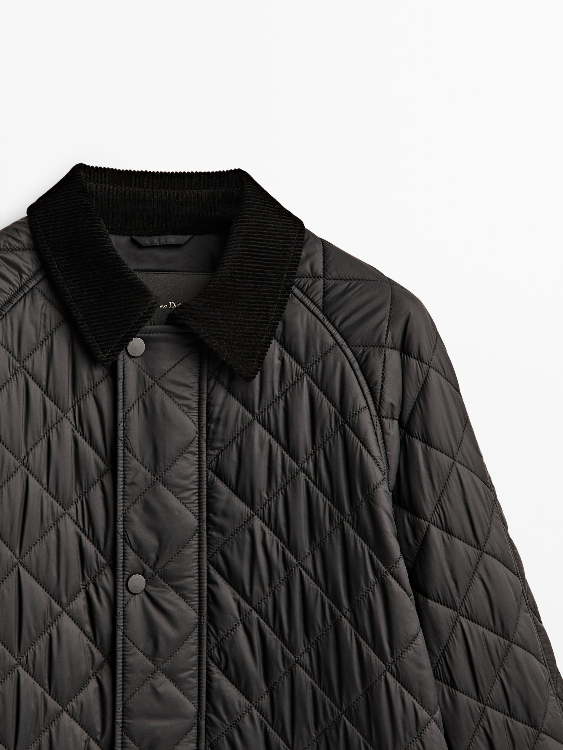 Long padded jacket with a corduroy 