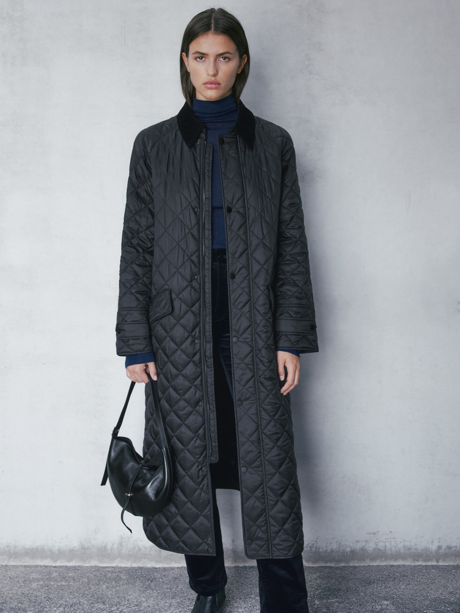 Long padded jacket with a corduroy 