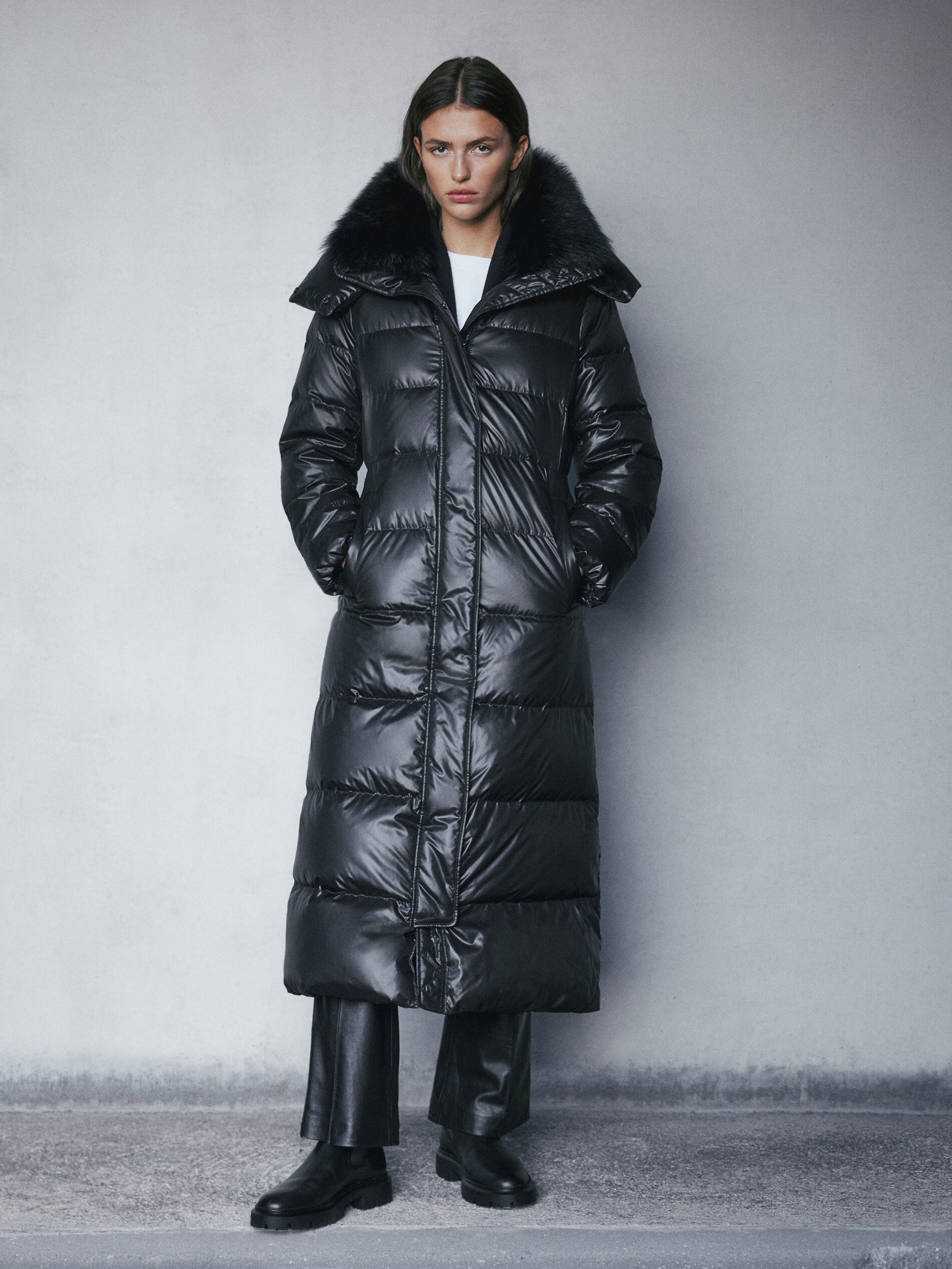 Down puffer jacket with lambskin detail 