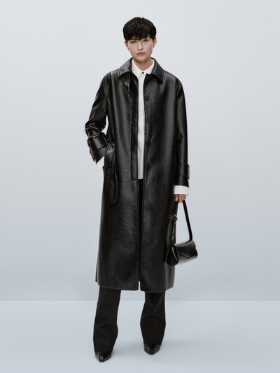 마시모두띠 Massimo Dutti Patent trench coat - Limited Edition,BLACK