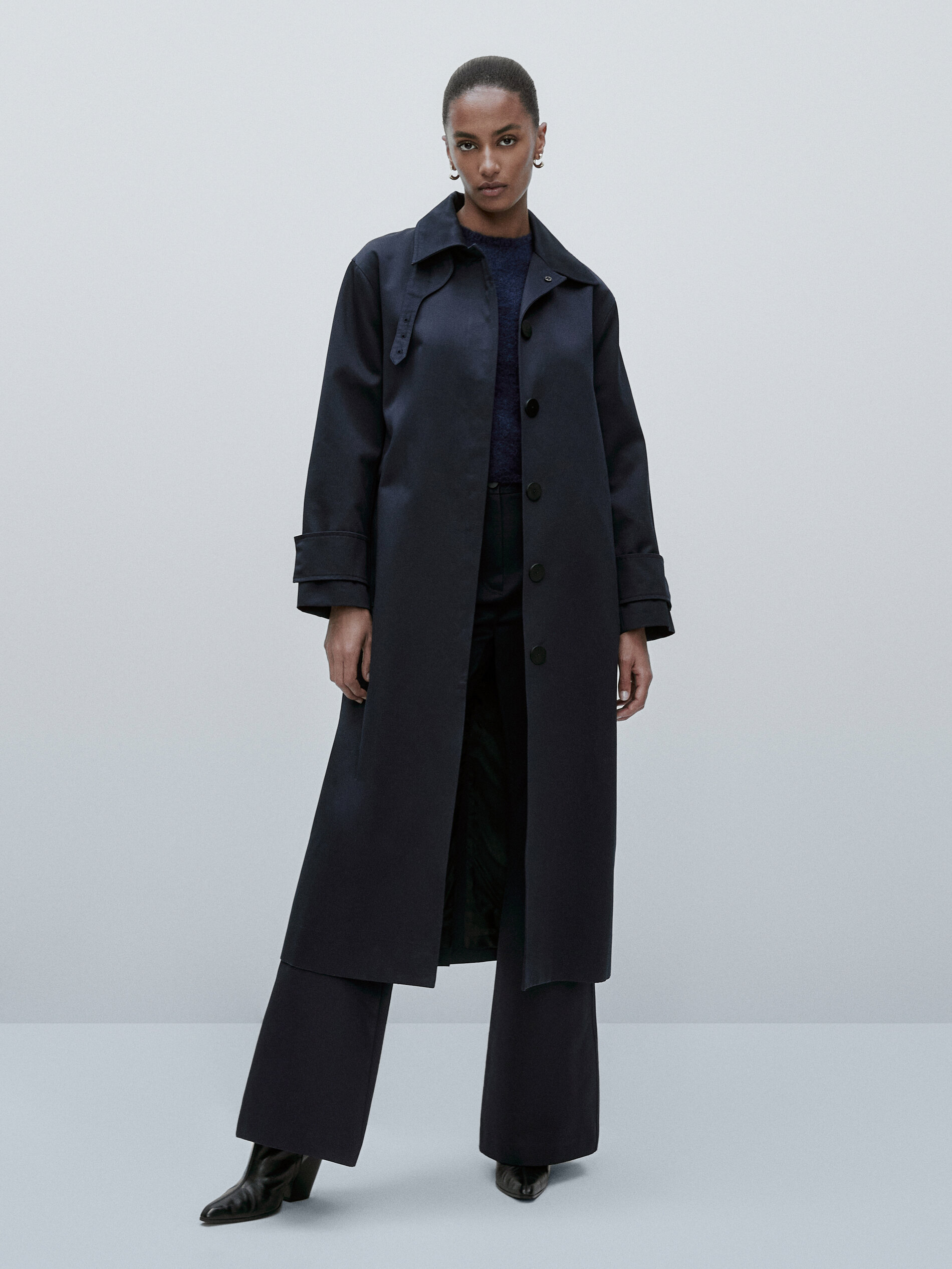 massimo dutti trench coat blue