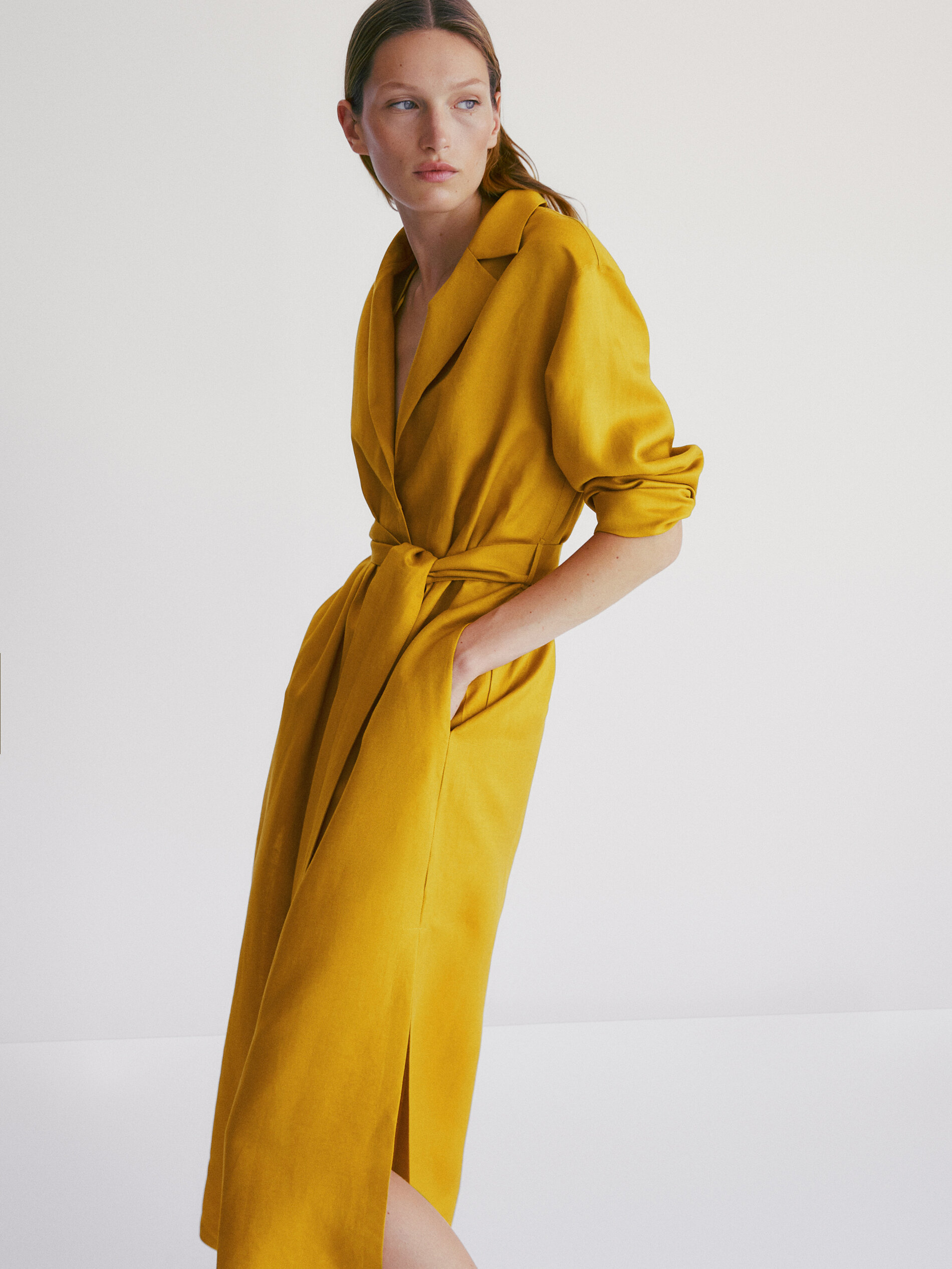 Long yellow shirt dress clearance
