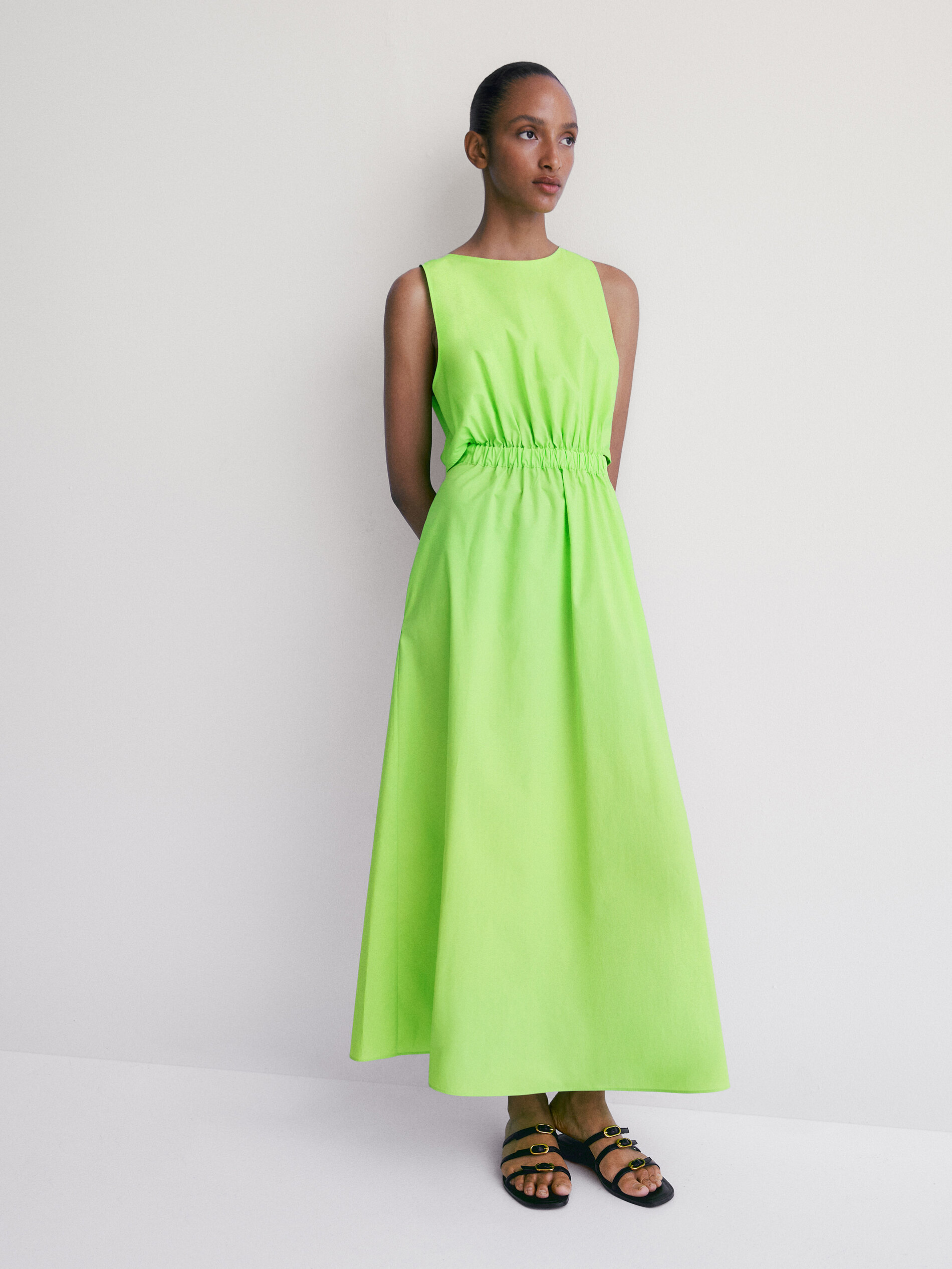 Cut-out poplin dress - Massimo Dutti 