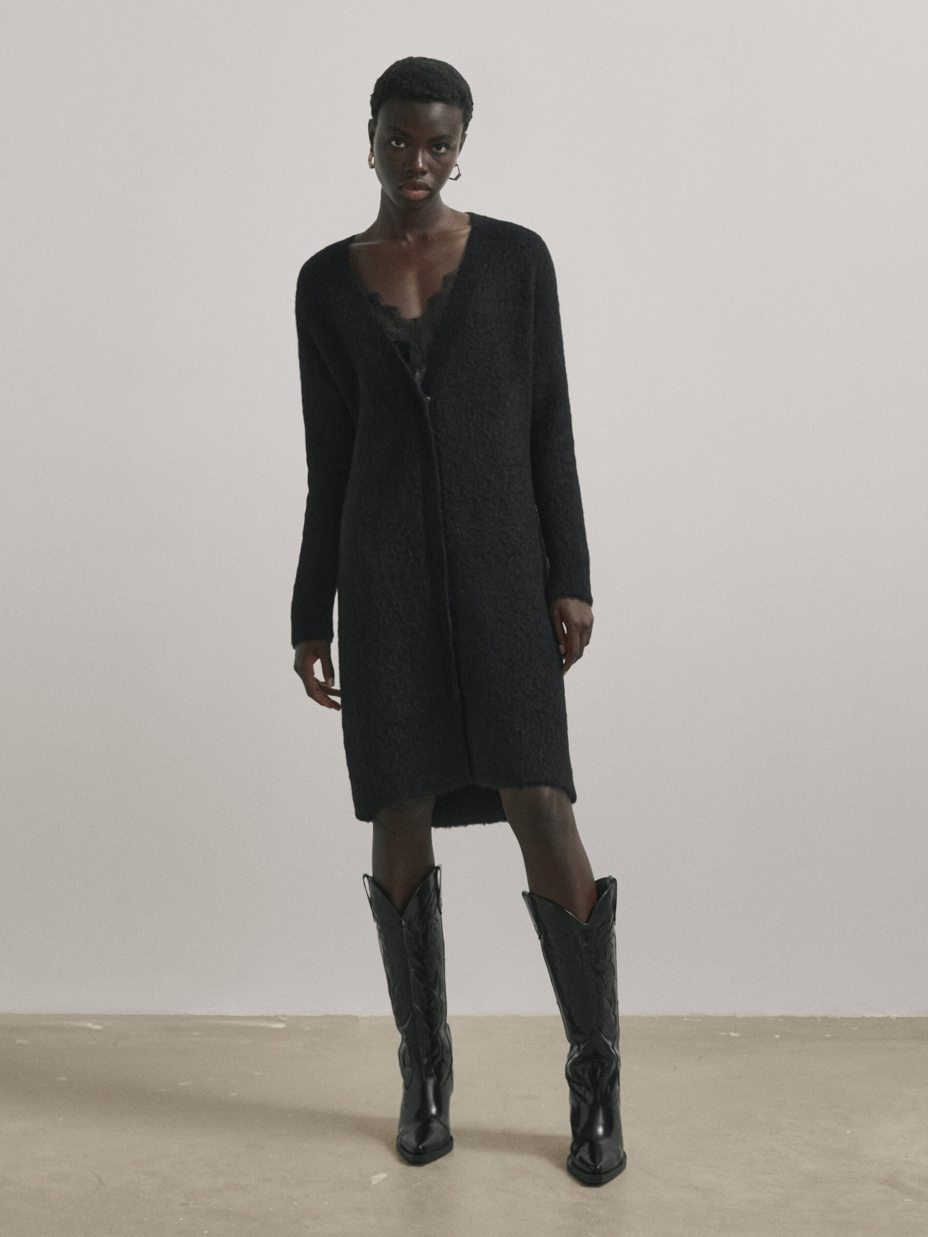 Massimo Dutti - Women - Long Knit Cardigan - Studio - Black - S