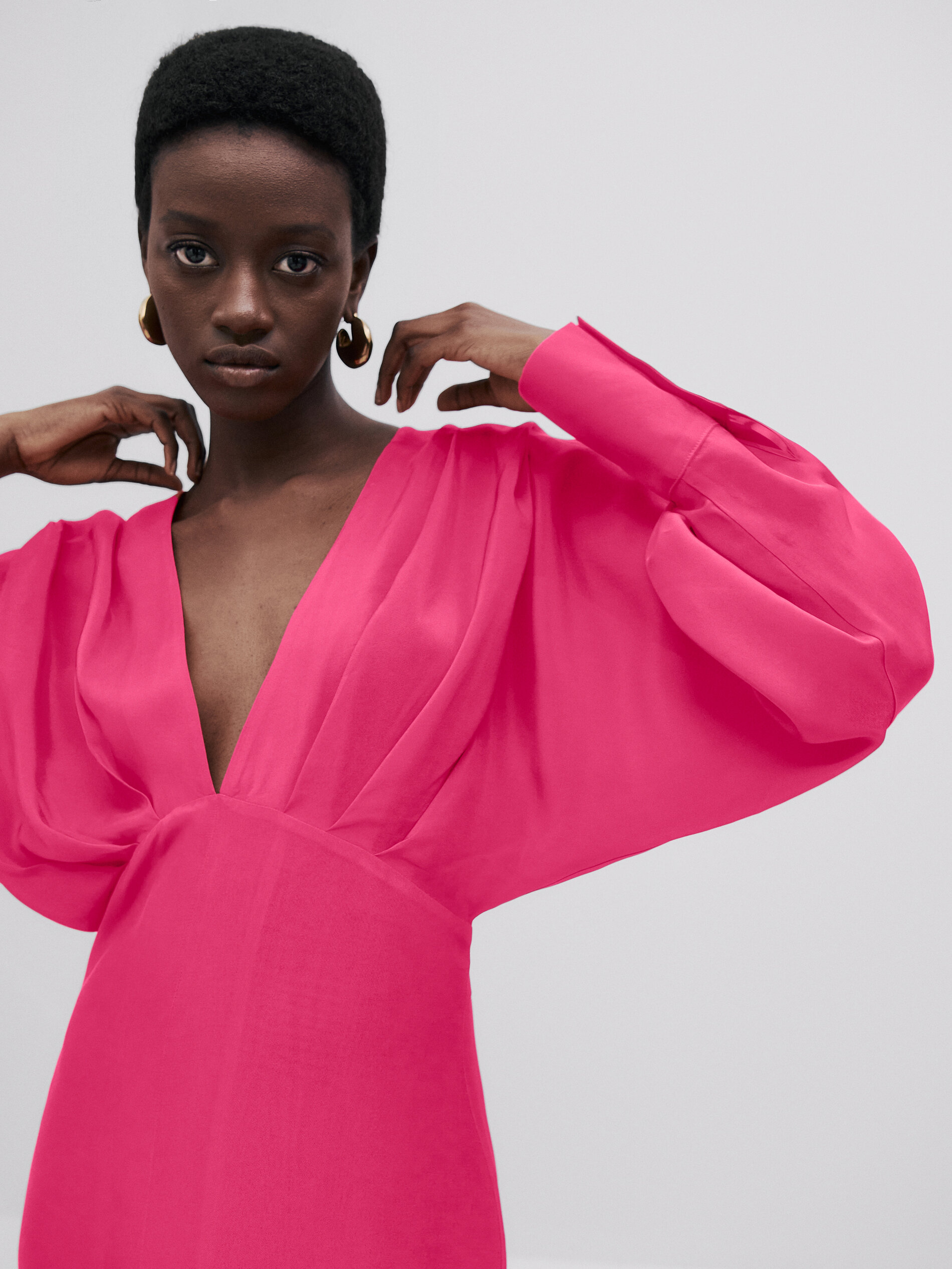 Massimo Dutti - Women - Long Batwing Sleeve Dress - Fuchsia - 10