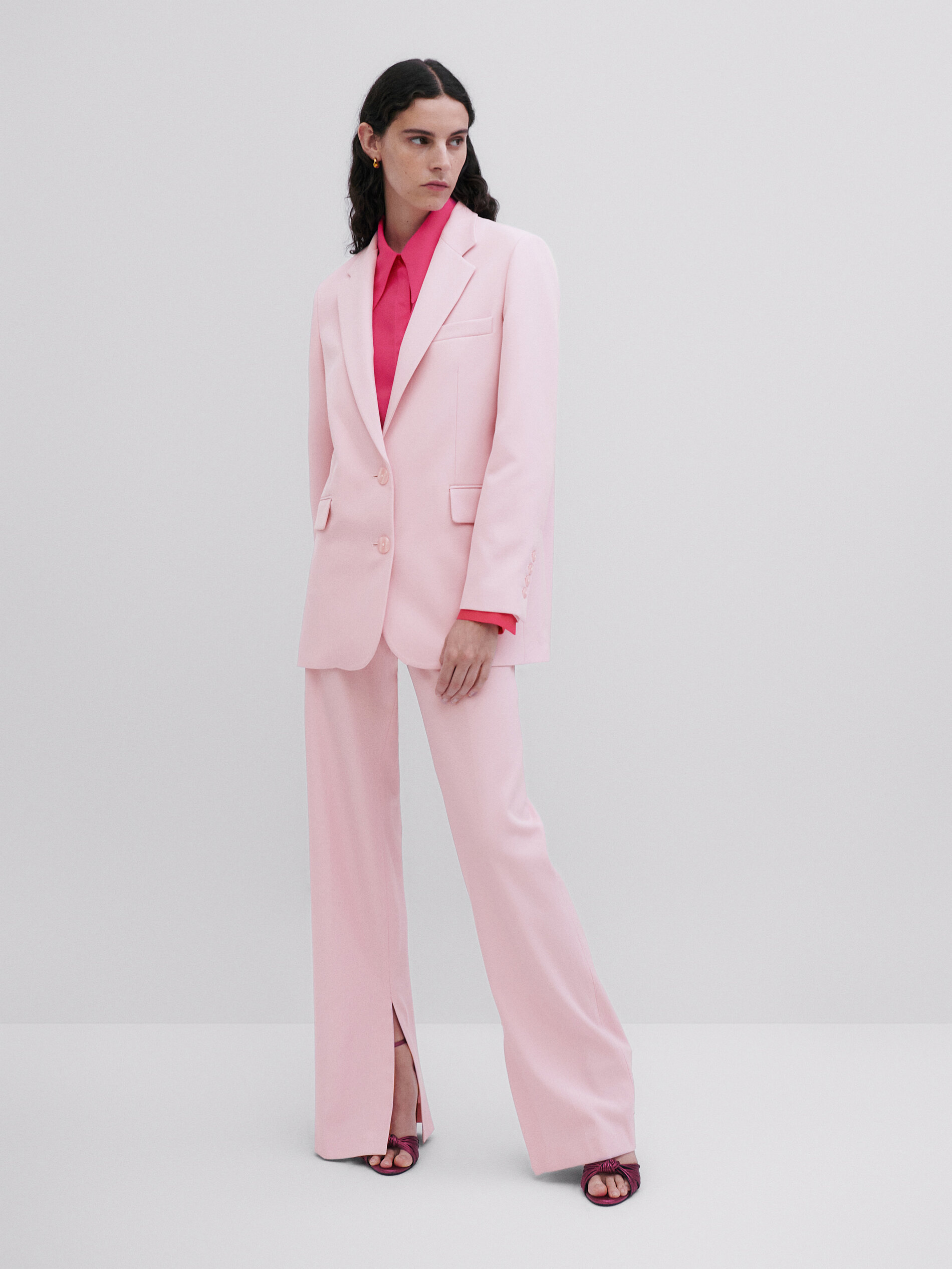 Massimo Dutti - Women - Pink Wool Split-Hem Trousers - Studio - Pink - 12