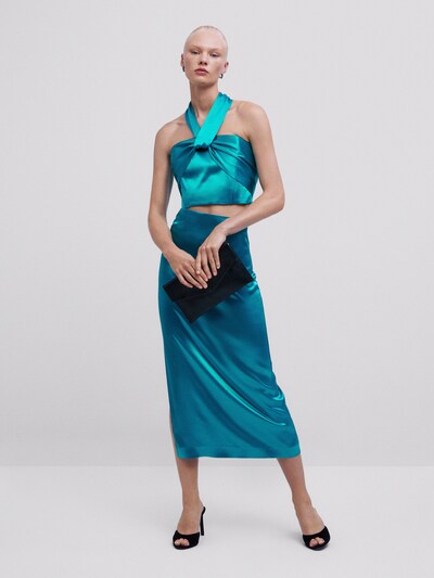 마시모두띠 Massimo Dutti Satin skirt with seam detail -Studio,BLUE