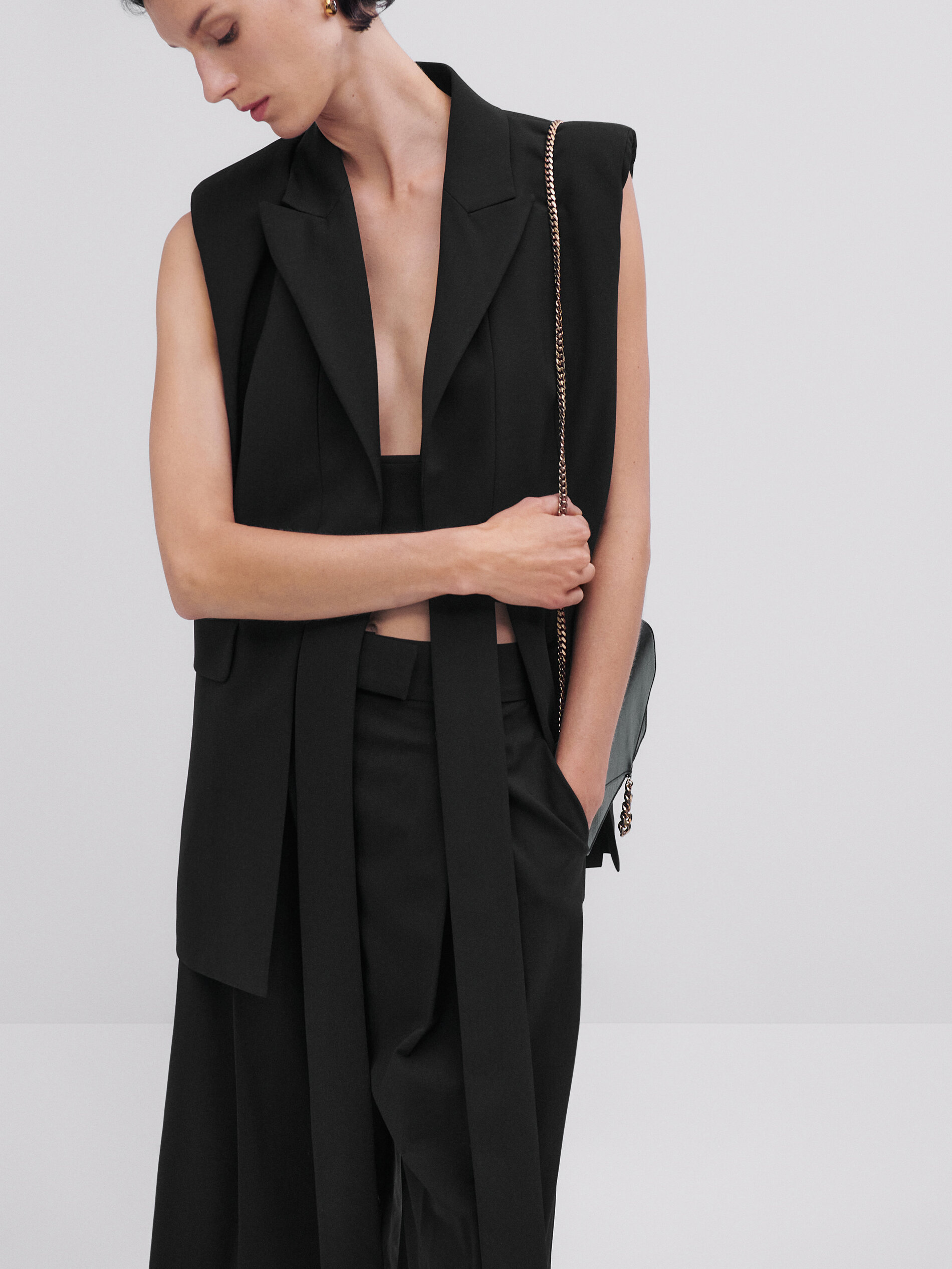 Massimo Dutti - Women - Vest with Ties - Studio - Black - 12