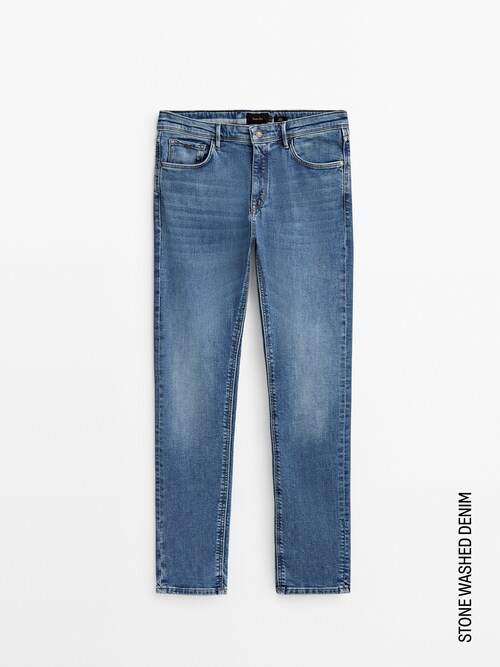 마시모두띠 청바지 Massimo Dutti Slim fit stone wash jeans,INDIGO
