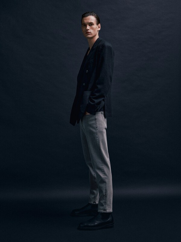 마시모두띠 청바지 Massimo Dutti Tapered-fit faded-effect jeans,GREY