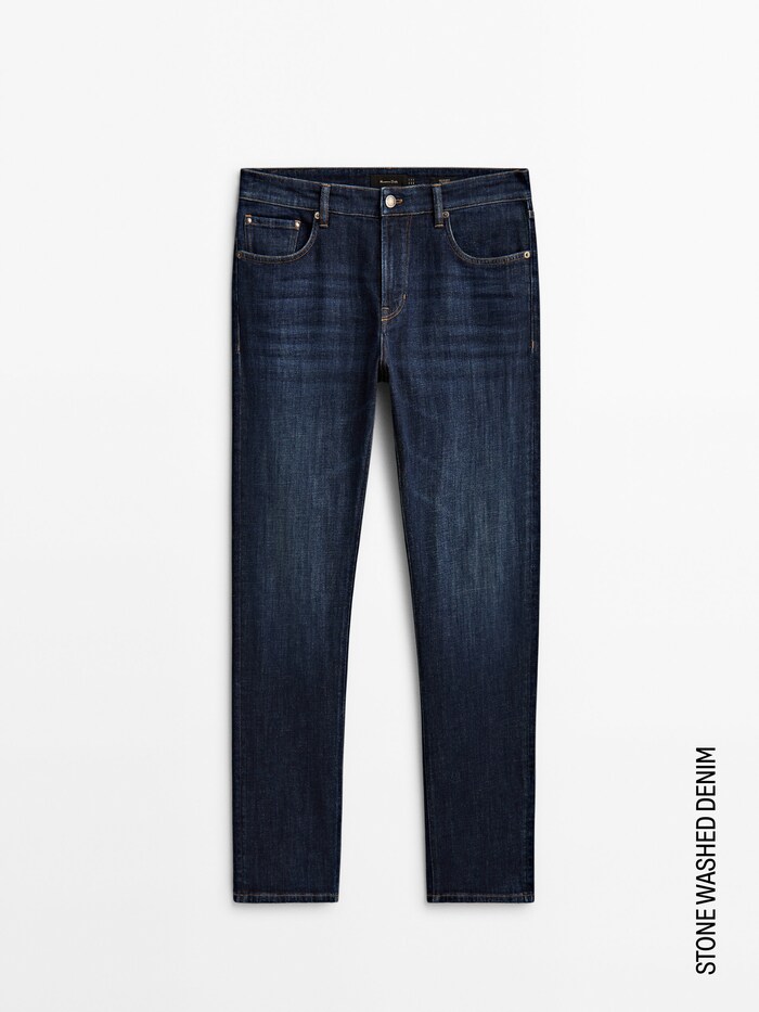 마시모두띠 청바지 Massimo Dutti Regular fit stone wash jeans,INDIGO
