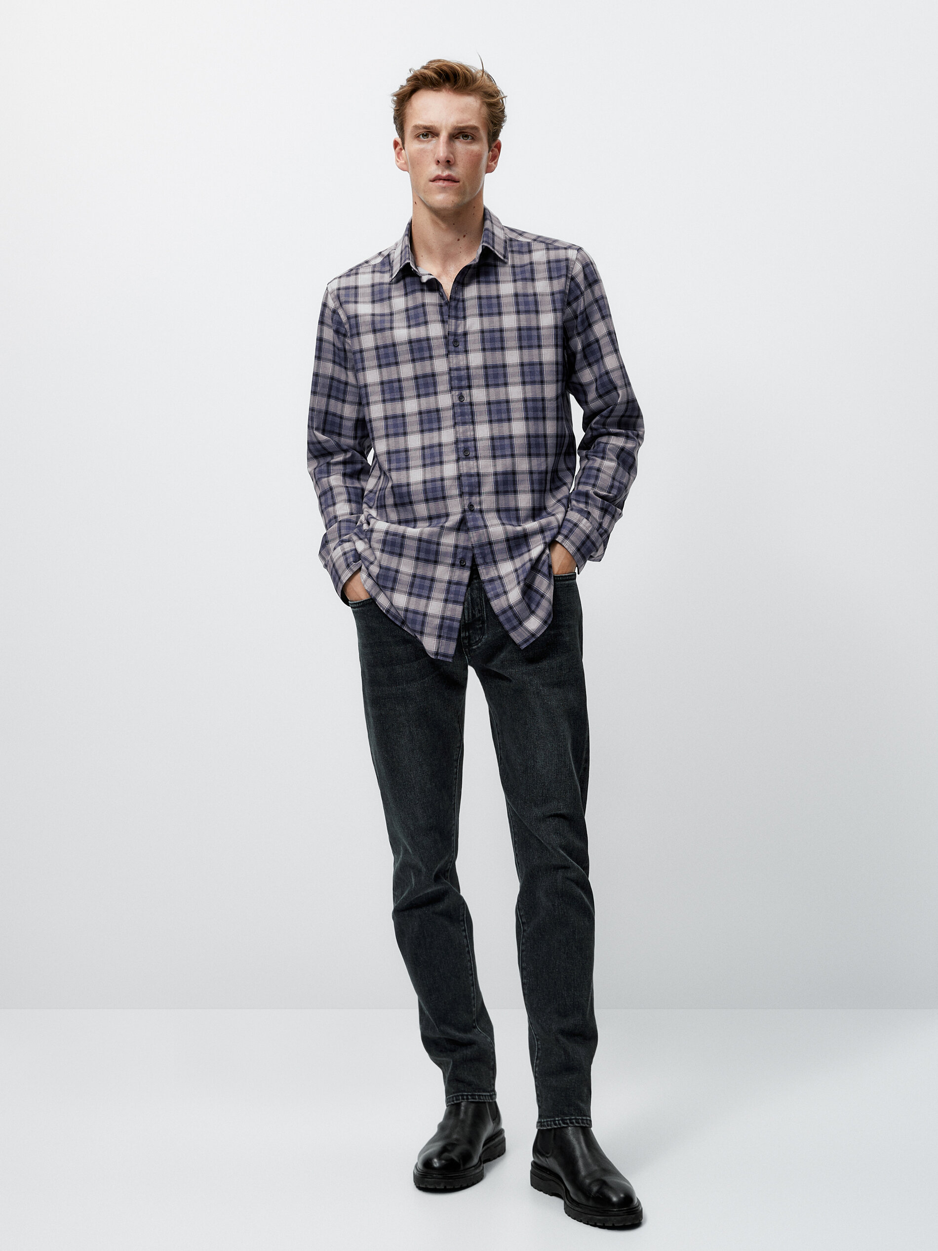 100% katoenen overhemd met ruiten slim fit - Massimo Dutti Nederland