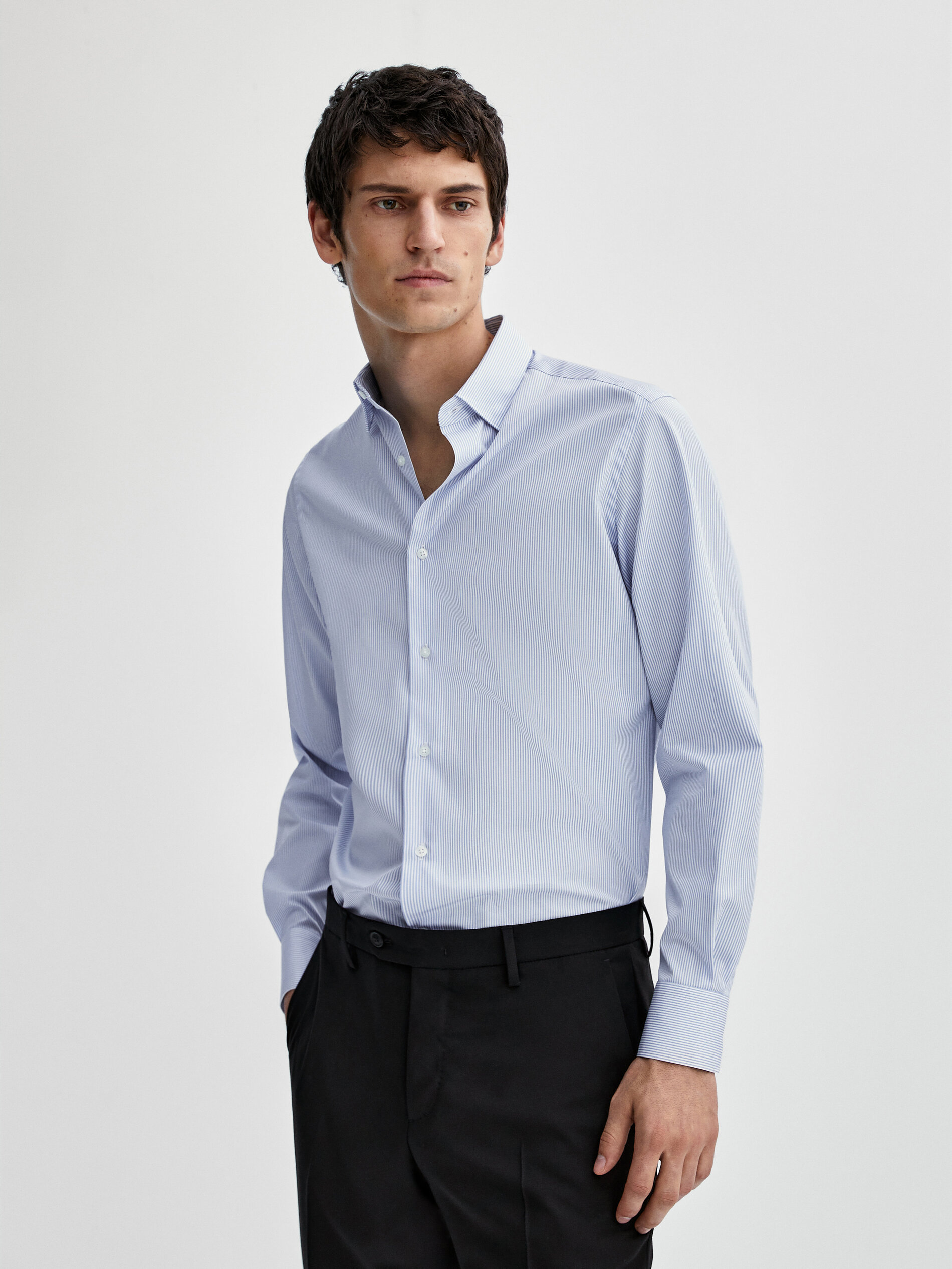 Mens slim fit striped shirt clearance