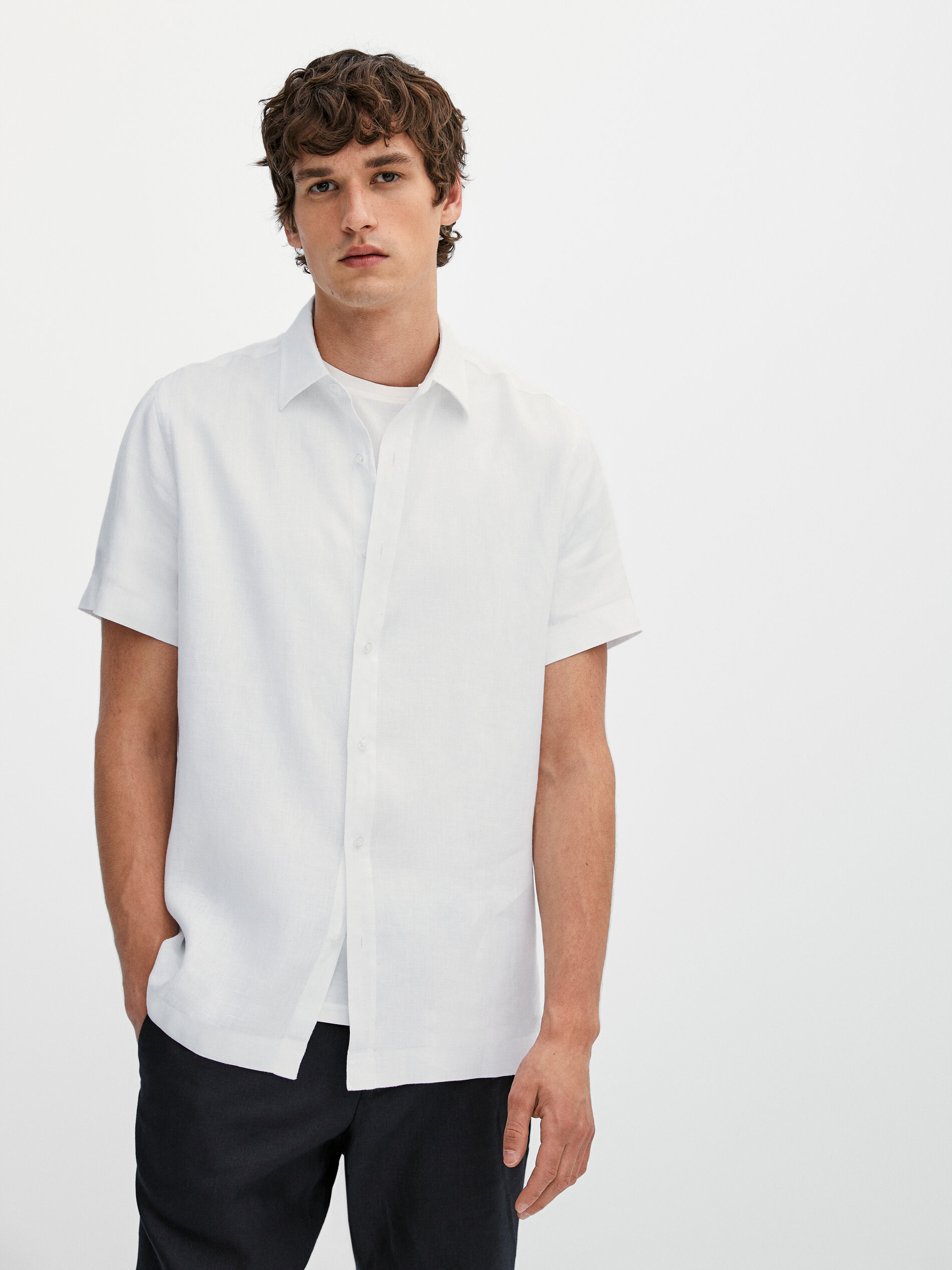 Regular fit short sleeve linen shirt 