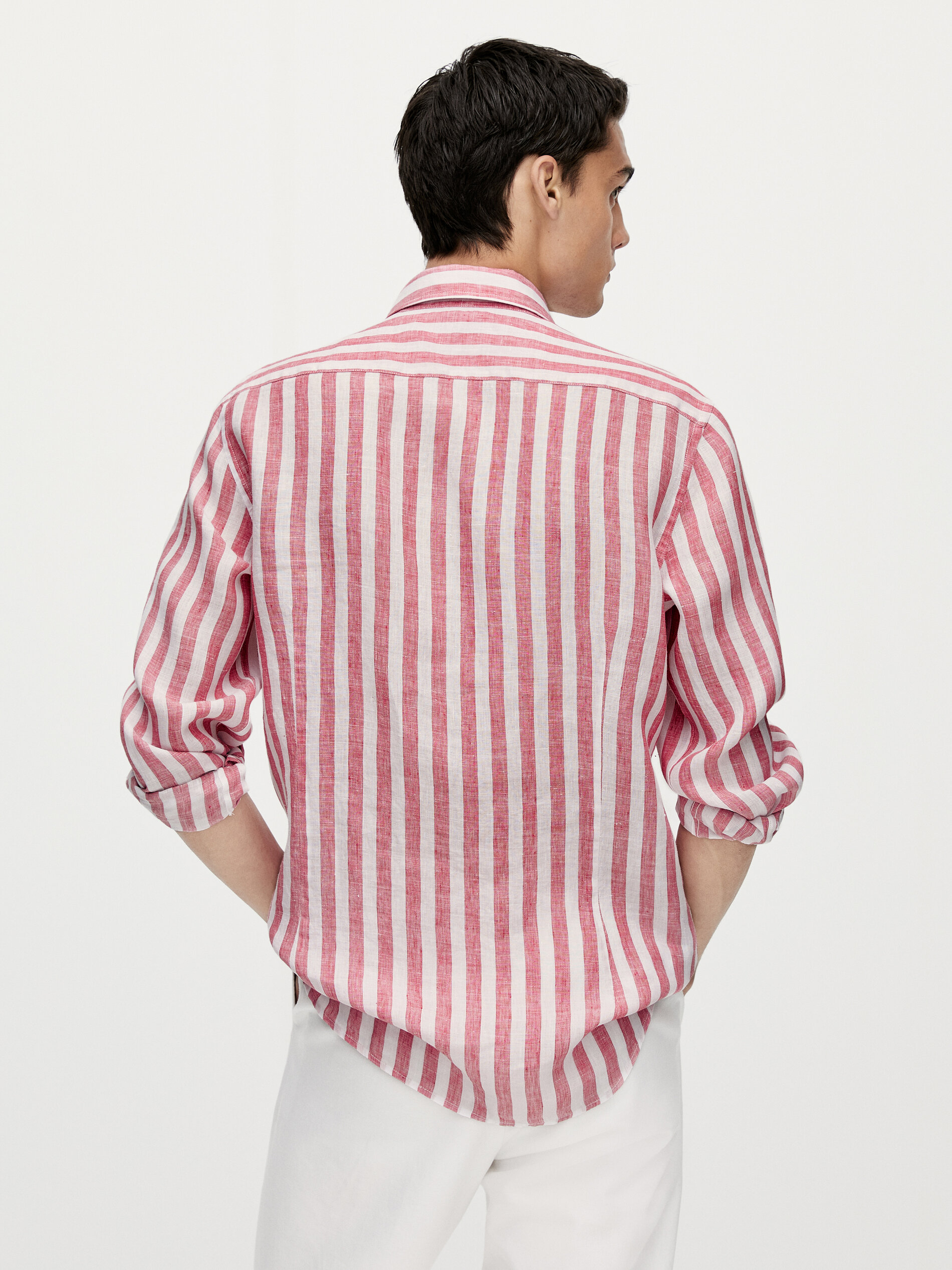 Slim-fit wide-striped linen shirt 