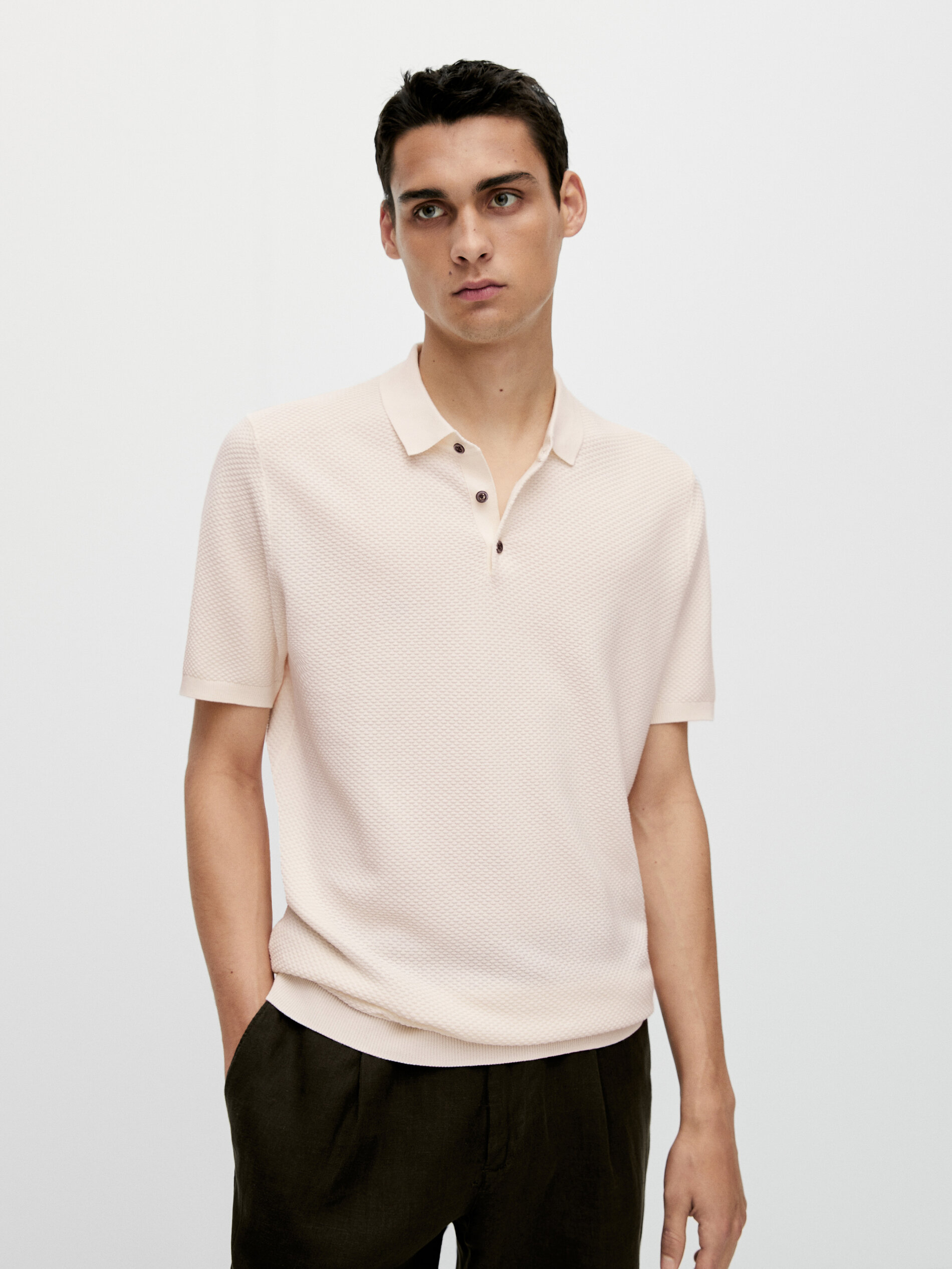 Textured short sleeve polo sweater 