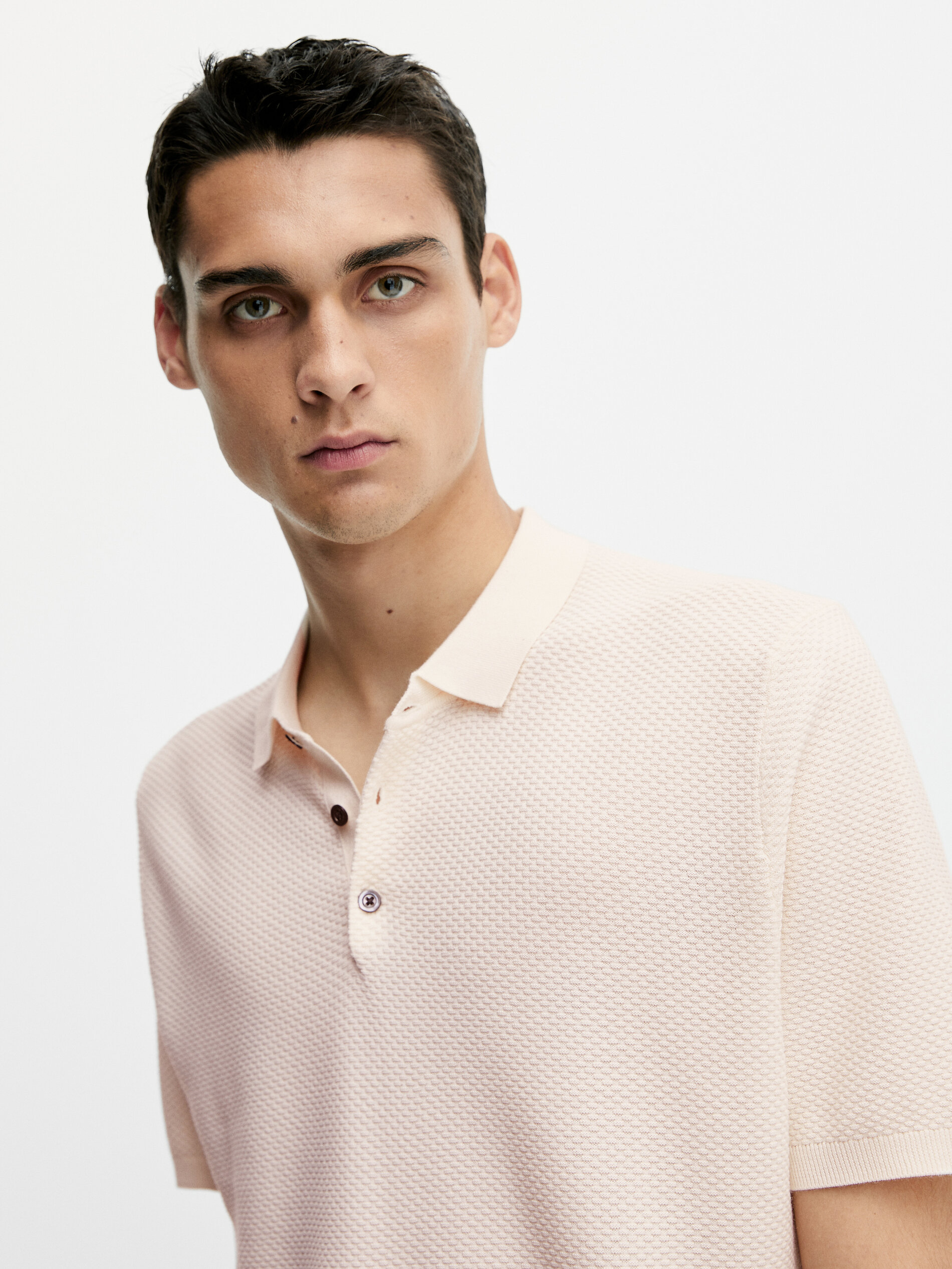 Textured short sleeve polo sweater 