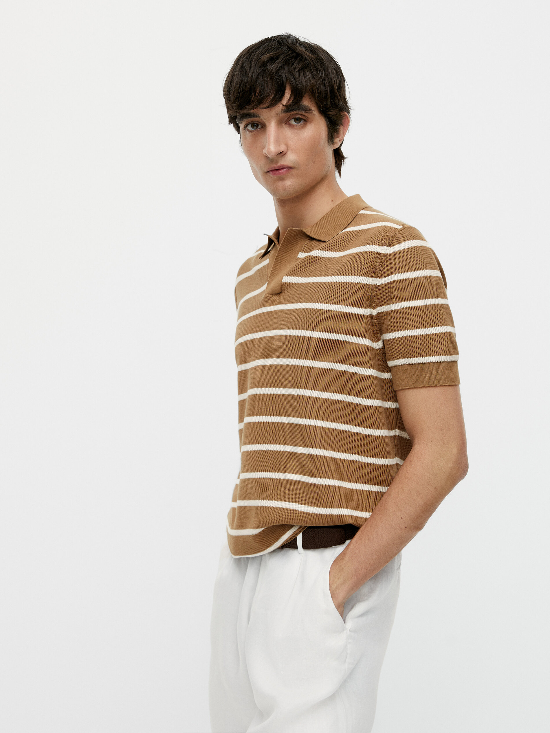 Striped short sleeve polo sweater 