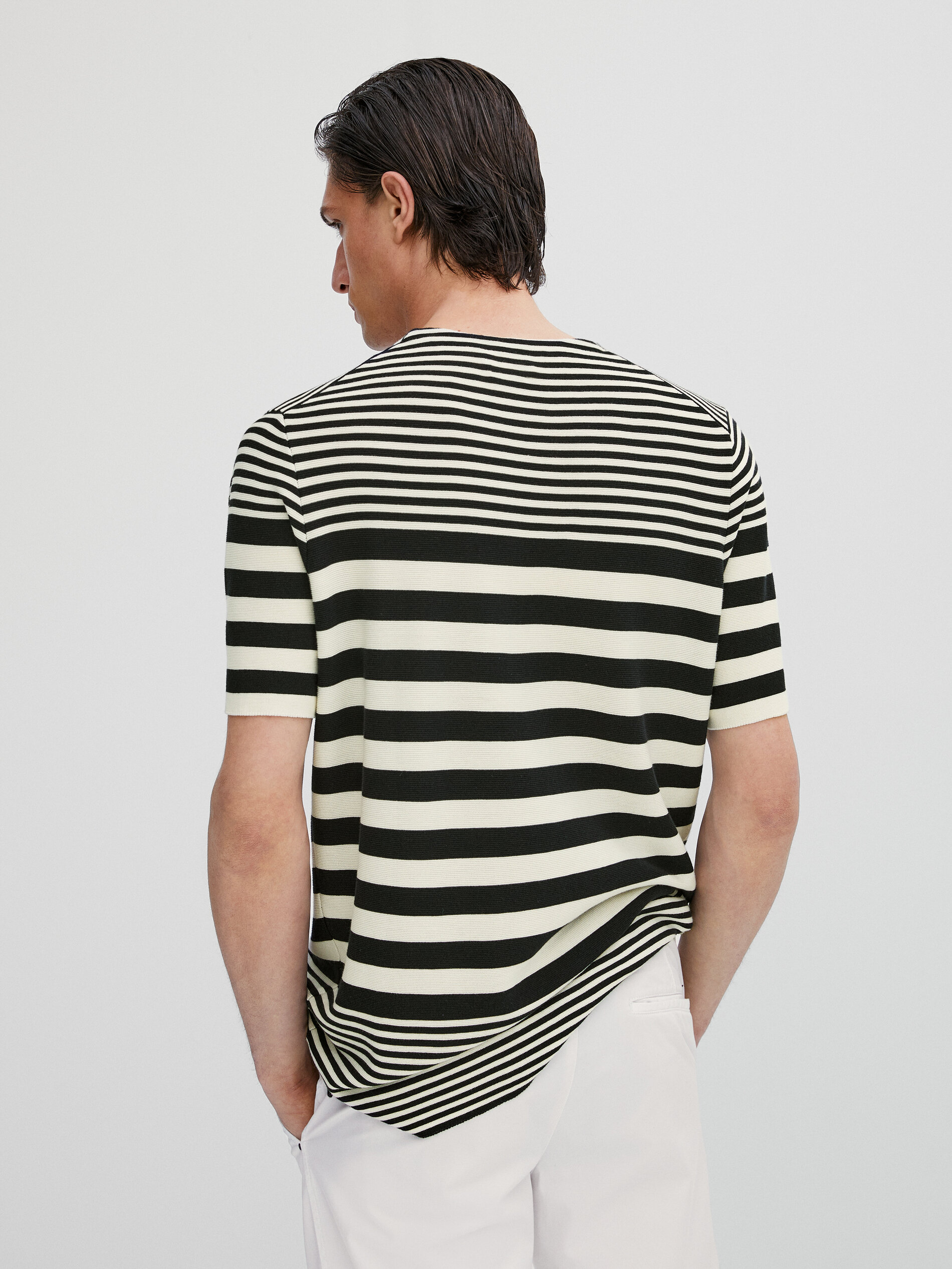 Knit short sleeve striped T-shirt 