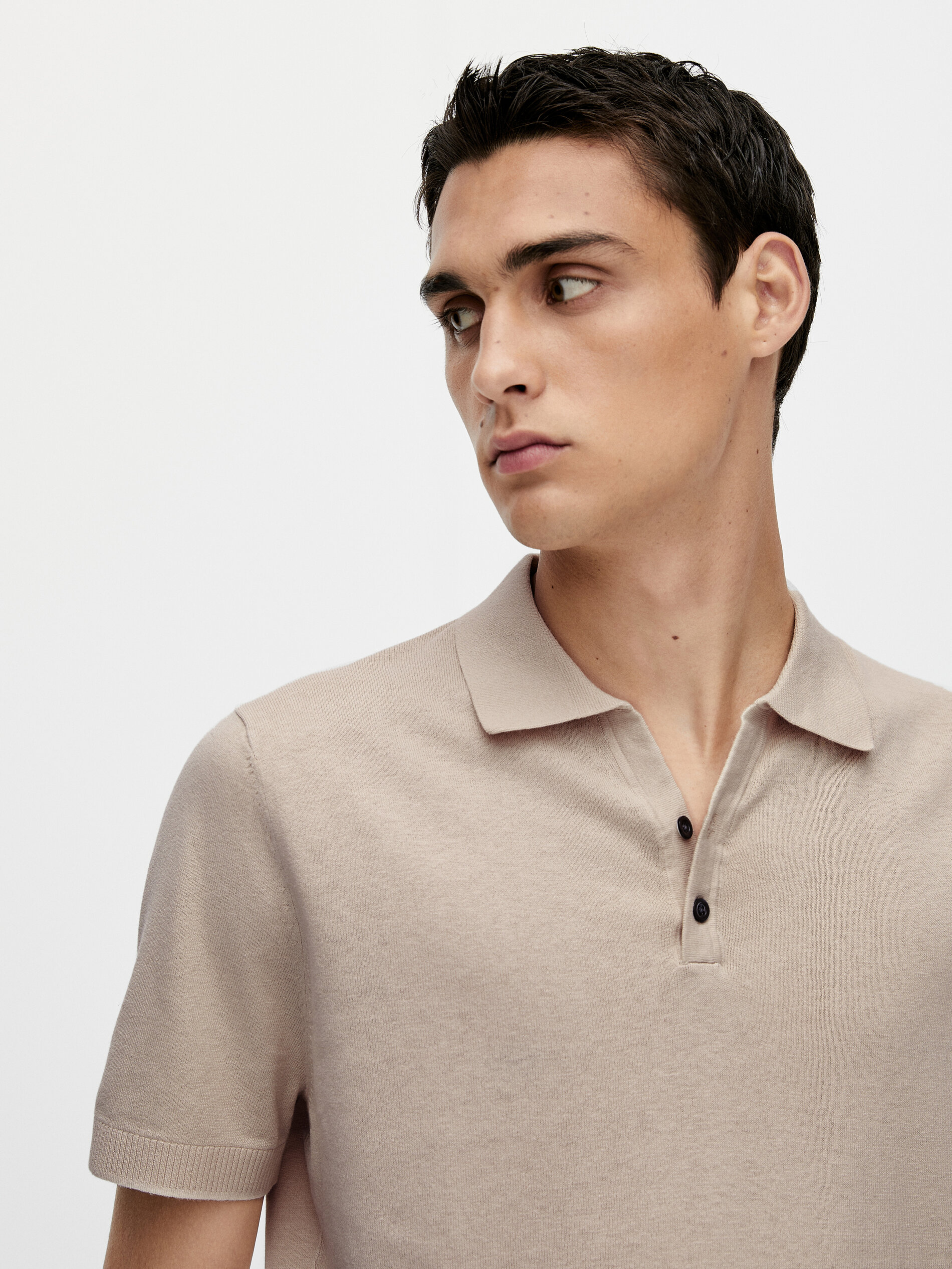 Short sleeve cotton and linen polo 