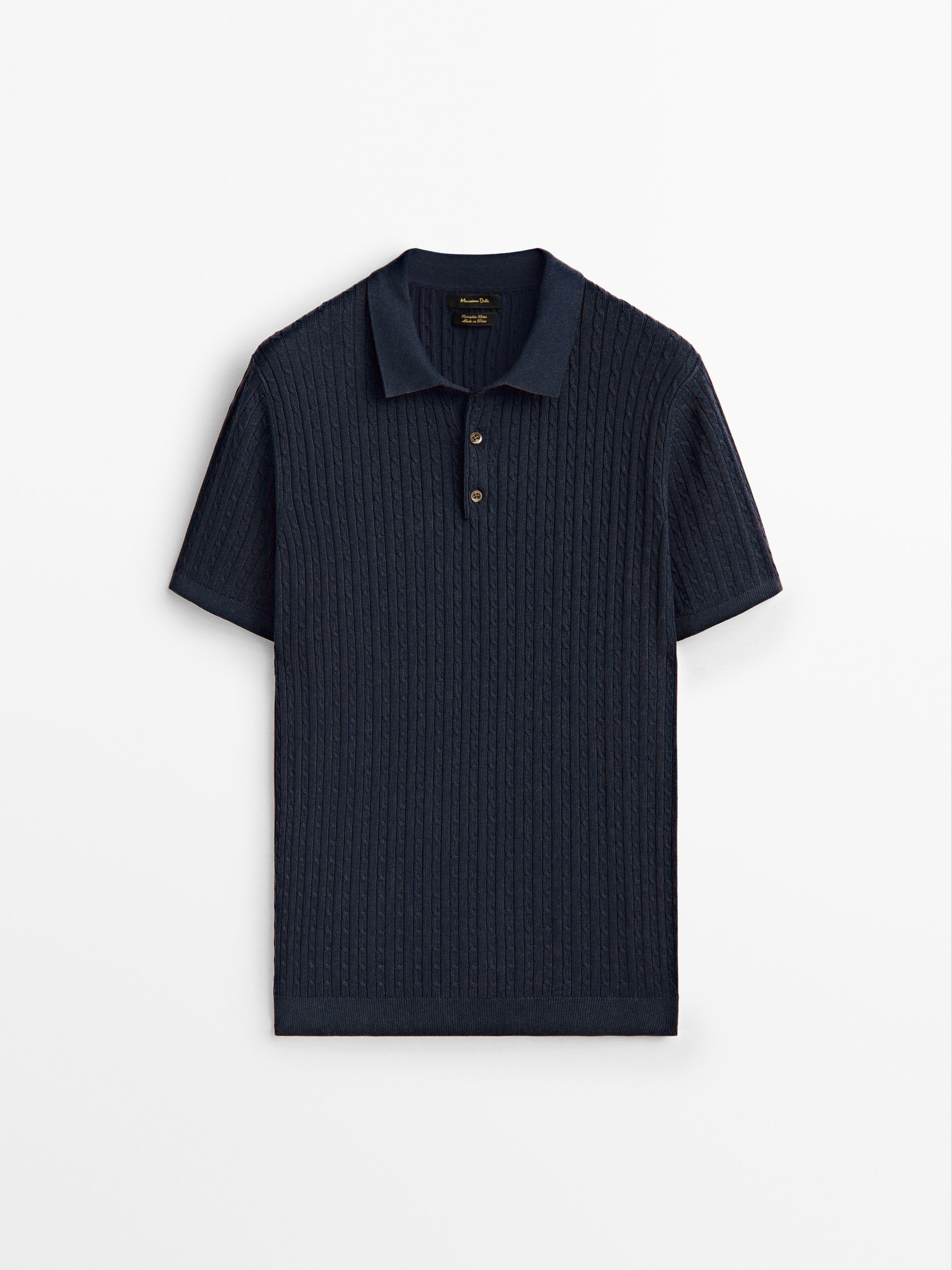 Short sleeve cable-knit polo sweater 
