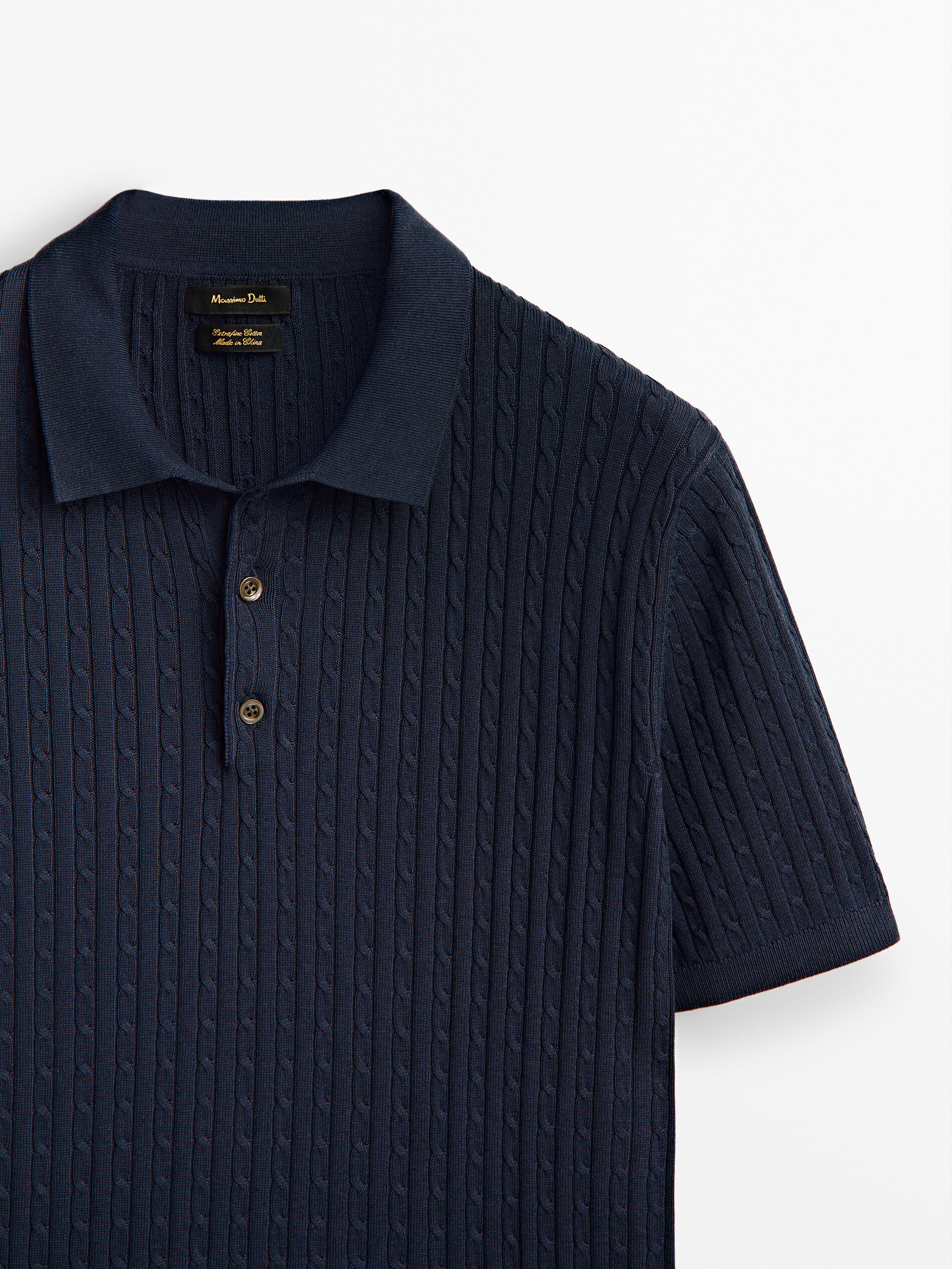 Short sleeve cable-knit polo sweater 