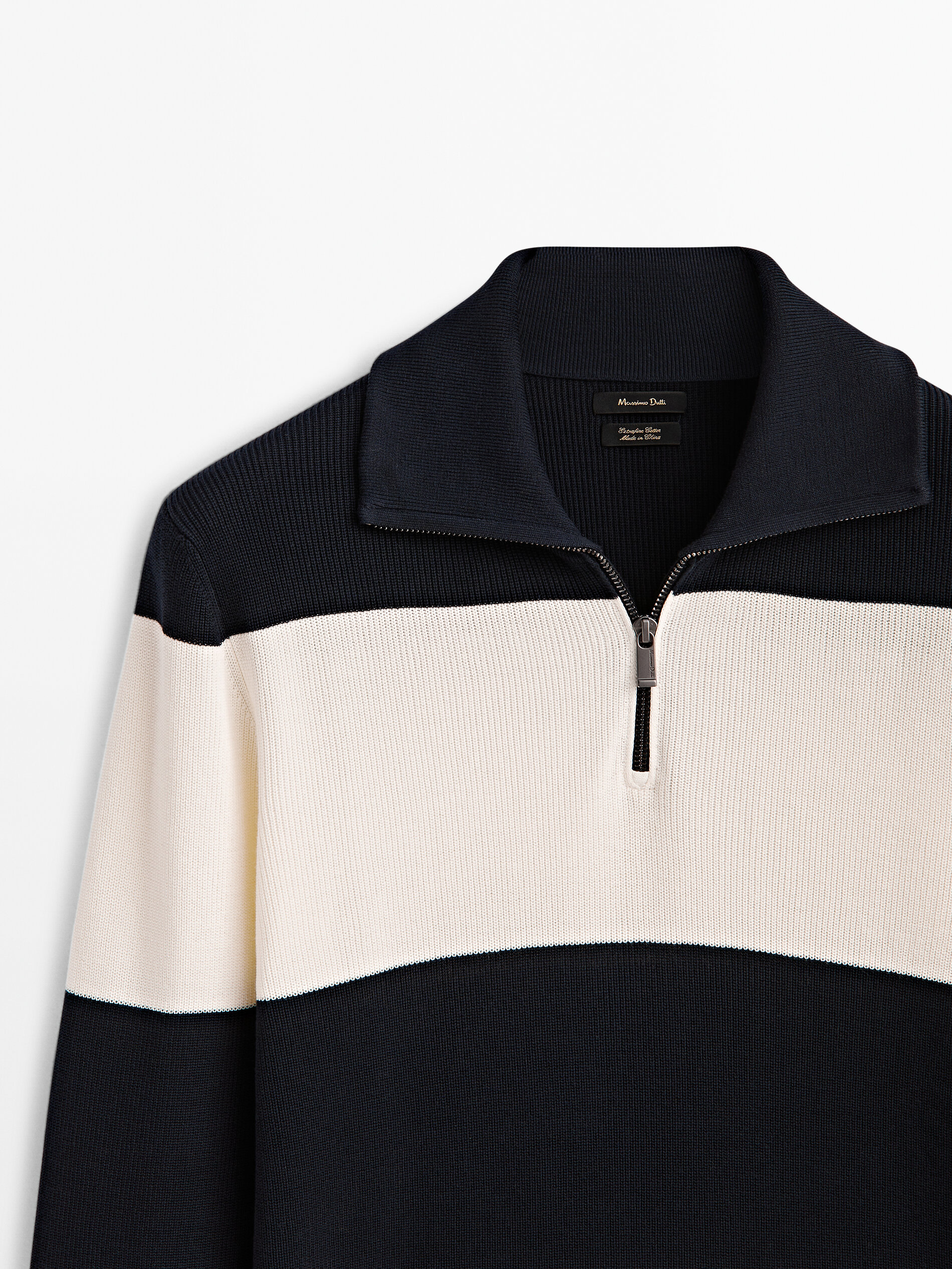 Cotton mock neck sweater with zip 
