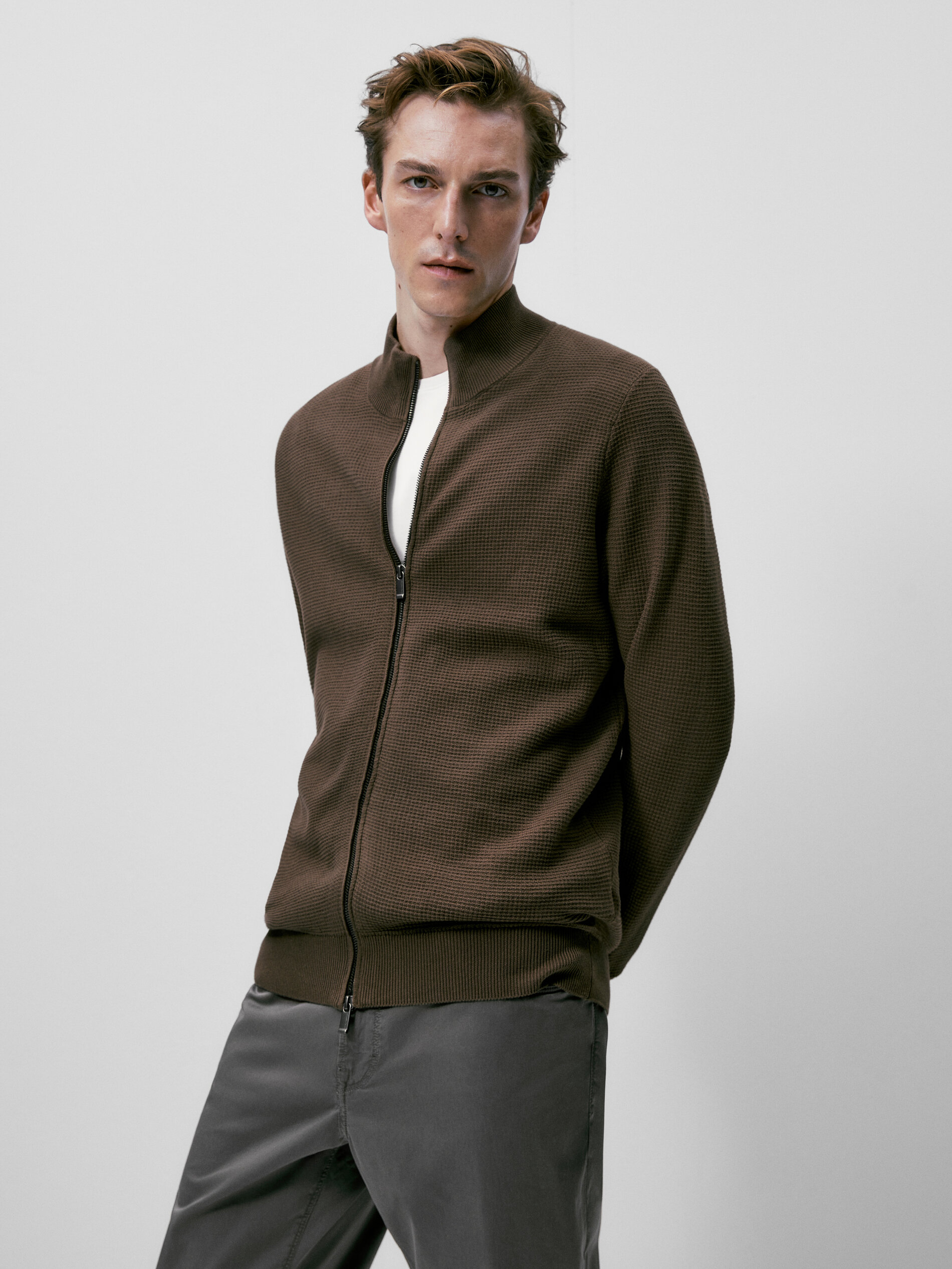 Knit cardigan with zip - Massimo Dutti 