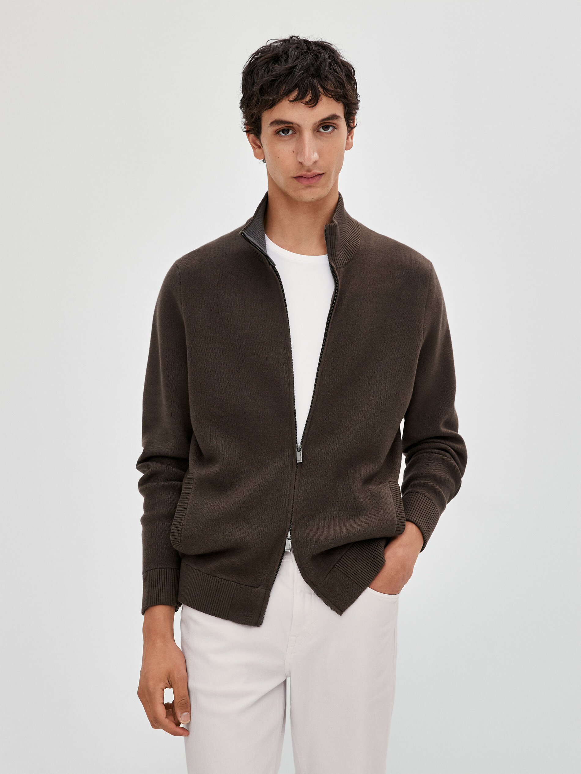 Knit cardigan with zip - Massimo Dutti 