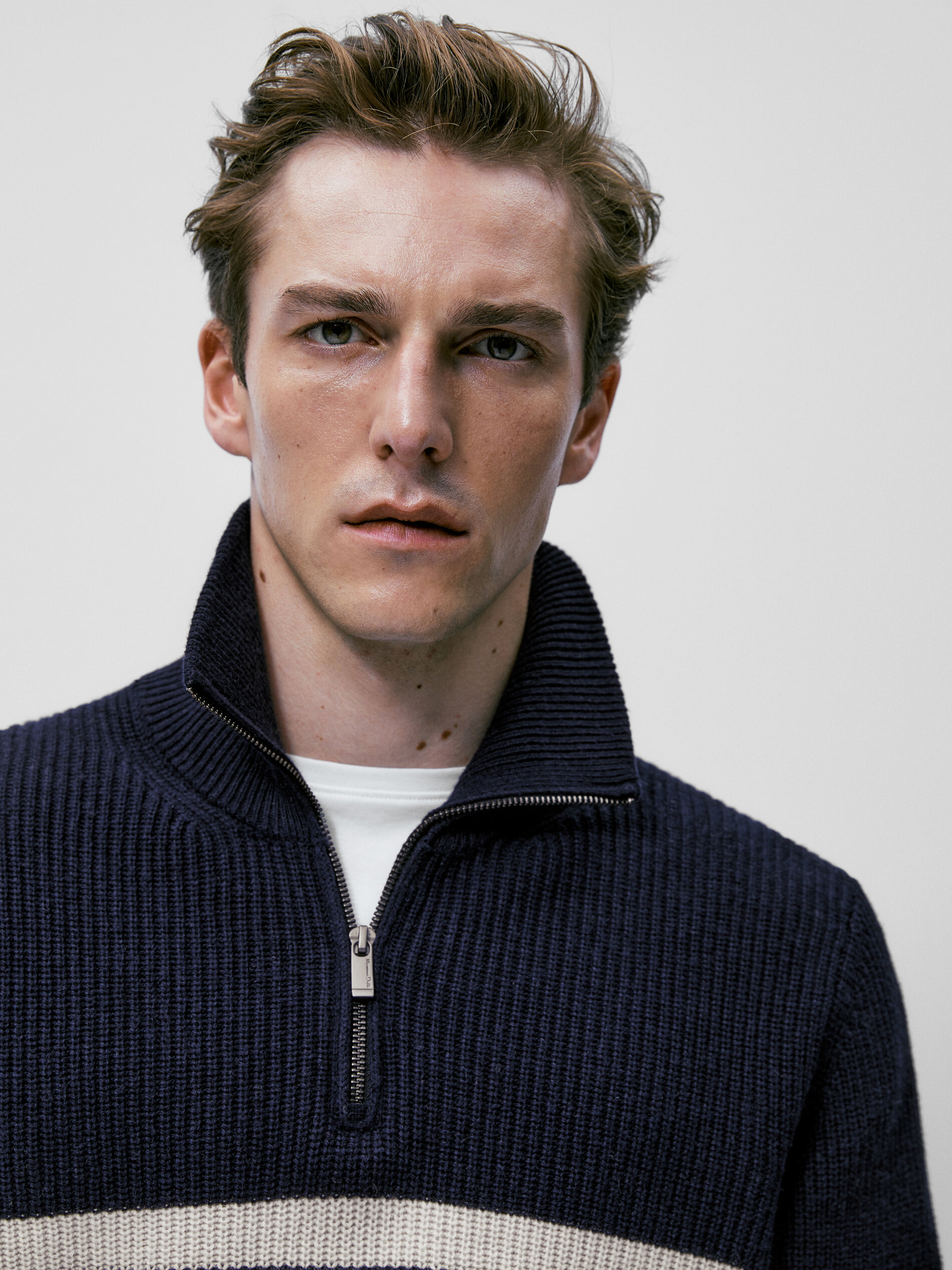 Striped mock neck sweater with zip 
