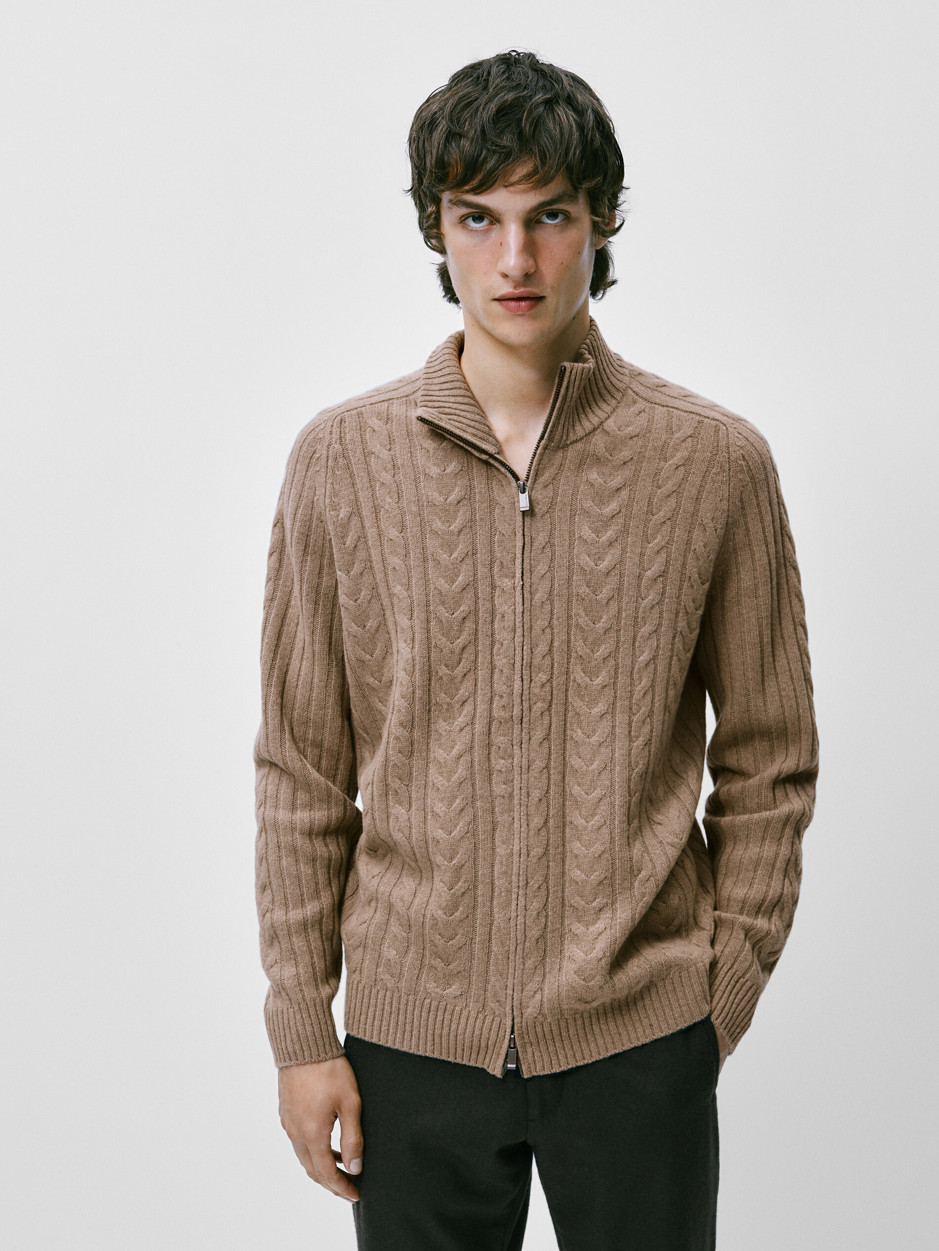 Massimo Dutti - Men - Cable-Knit Cardigan with Zip - Sand - M
