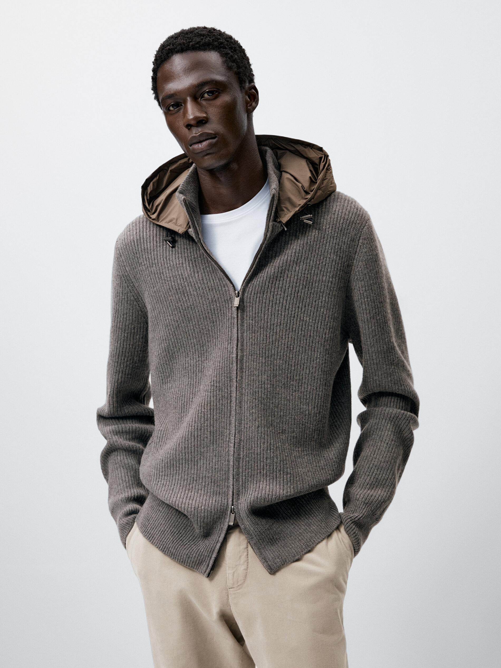 hooded gray cardigan