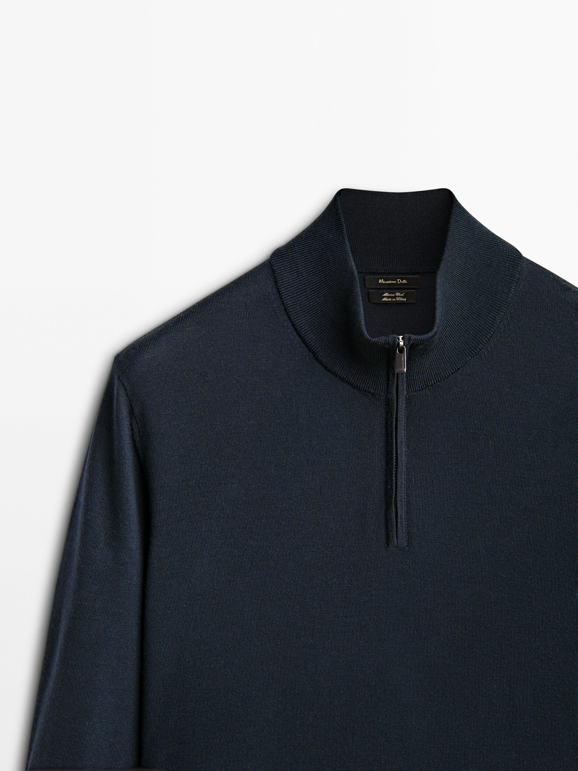 Massimo Dutti - Men - Merino Wool Mock Neck Sweater - Navy Blue - 42