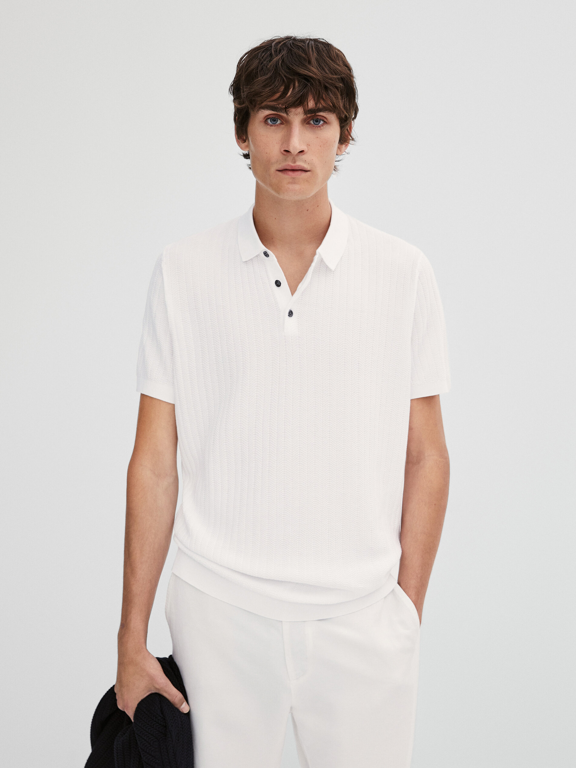 Herringbone knit short sleeve polo 
