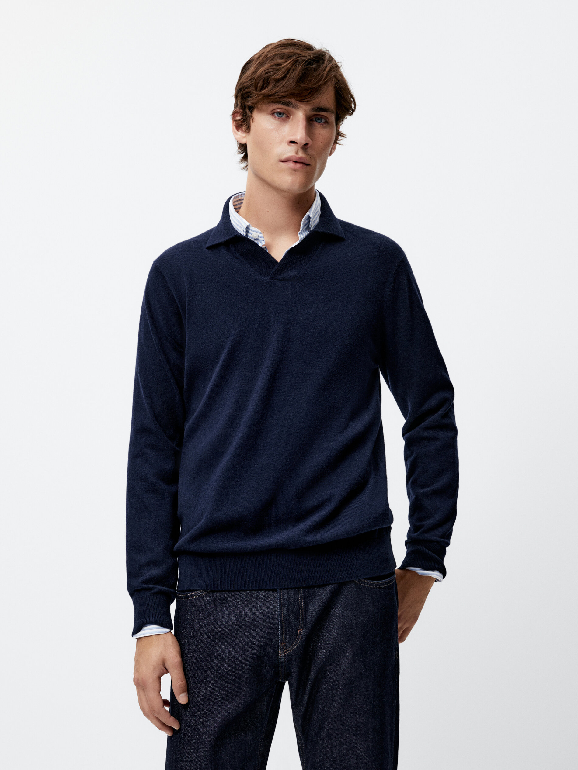 Jersey polo cuello pico con lana Massimo Dutti España