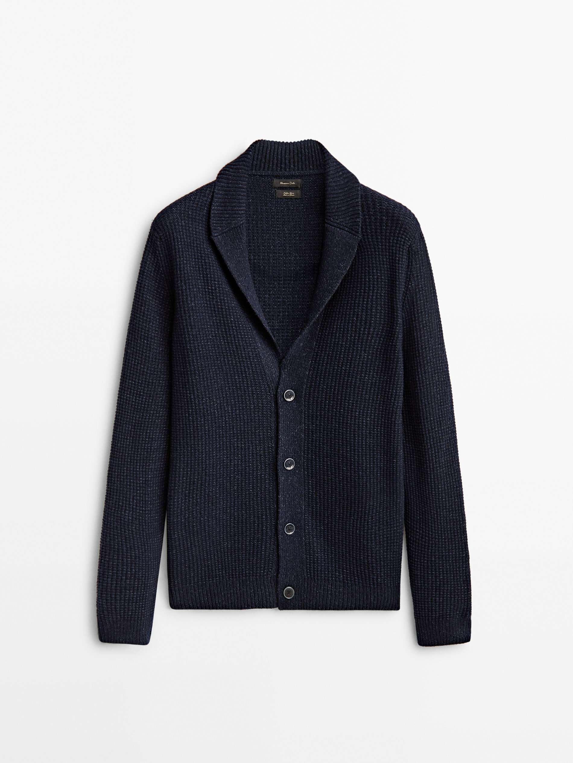 Massimo Dutti - Men - Textured Knit Cardigan with Buttons - Navy Blue - M