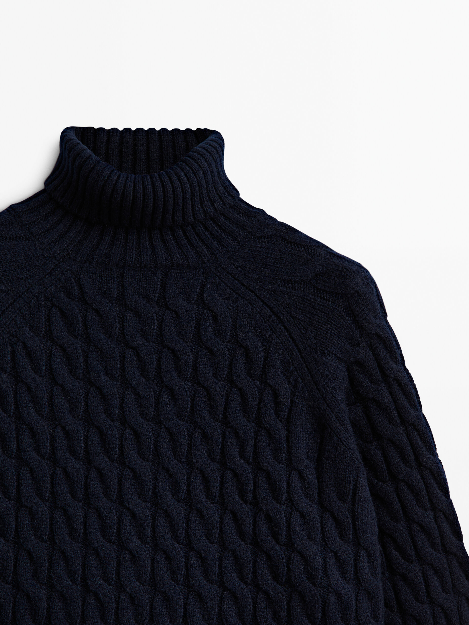 Massimo Dutti - Men - High Neck Wool Blend Sweater Limited Edition - Navy Blue - 40
