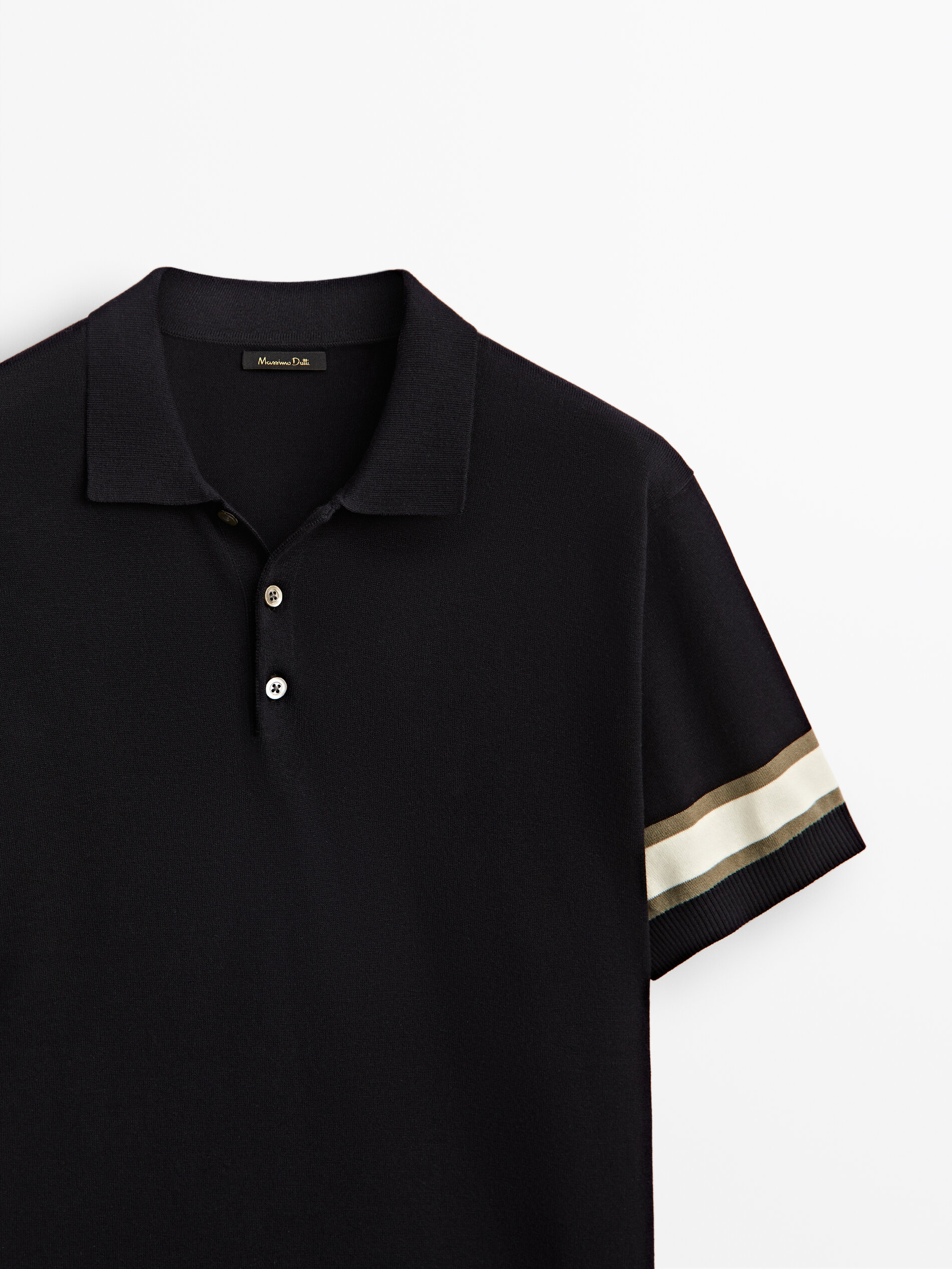 Polo sweater with striped sleeves 