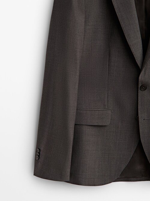 Grey bi-stretch wool suit blazer - Massimo Dutti United Arab Emirates