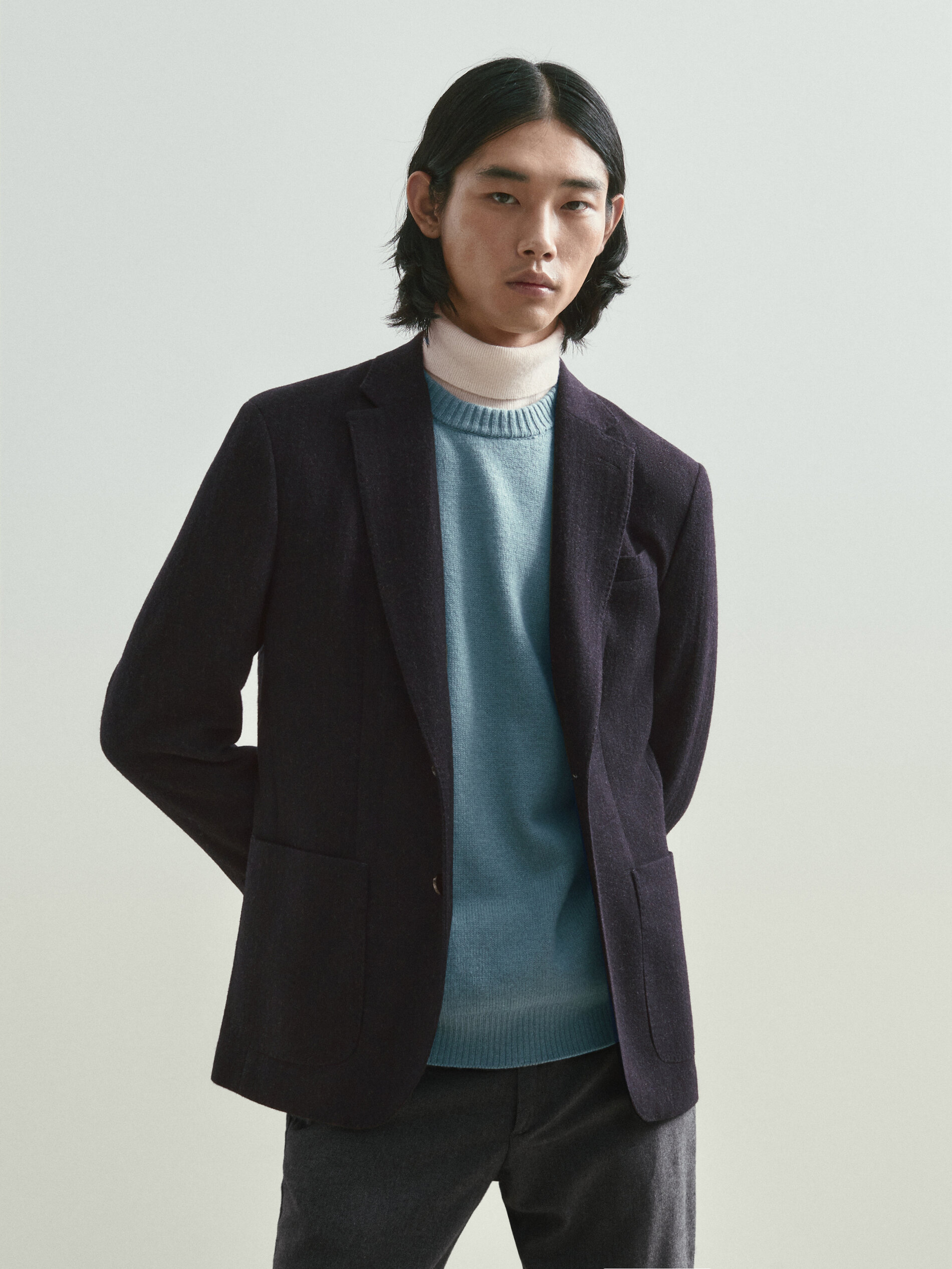 Navy blue wool blazer - Massimo Dutti 