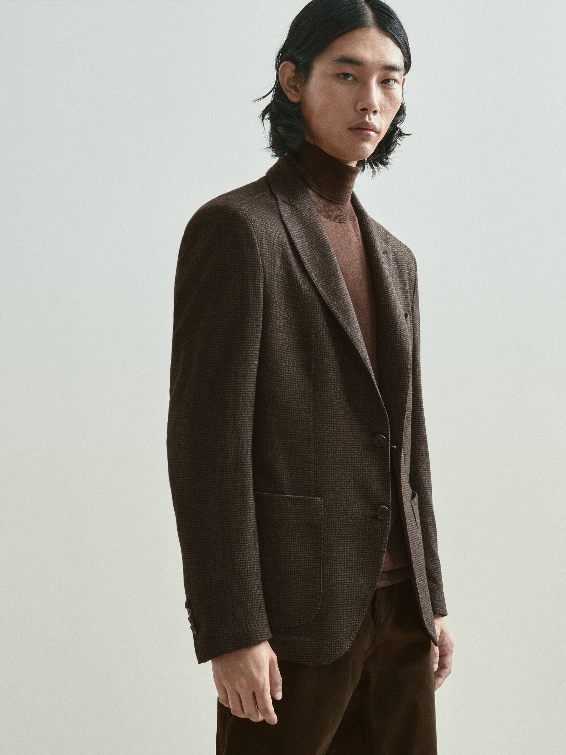 Brown houndstooth wool blazer - Massimo 